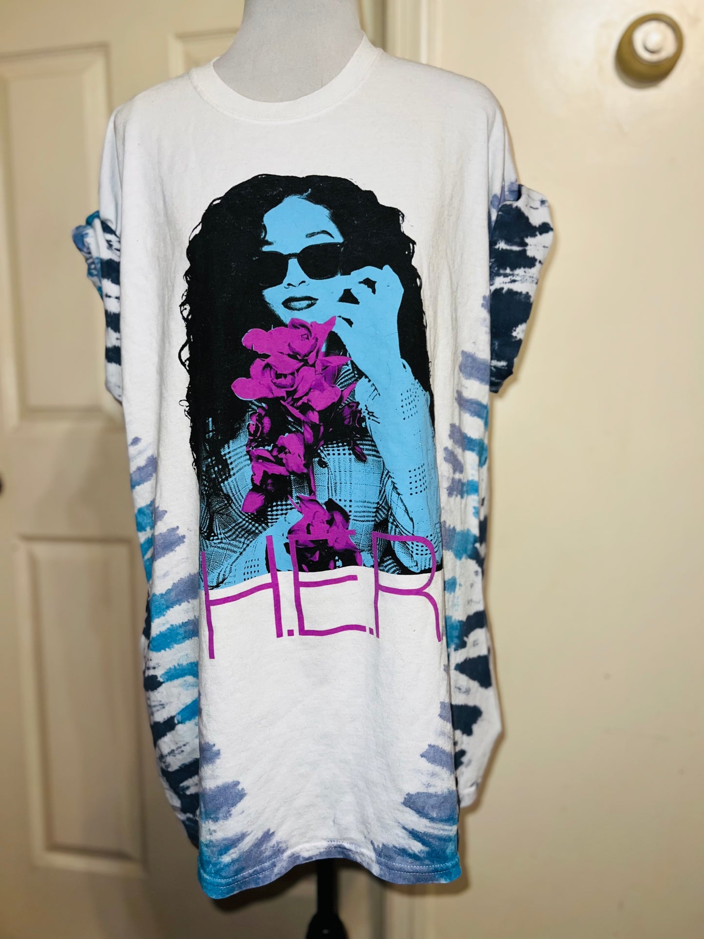H.E.R Tie Dye Oversized Distressed Tee