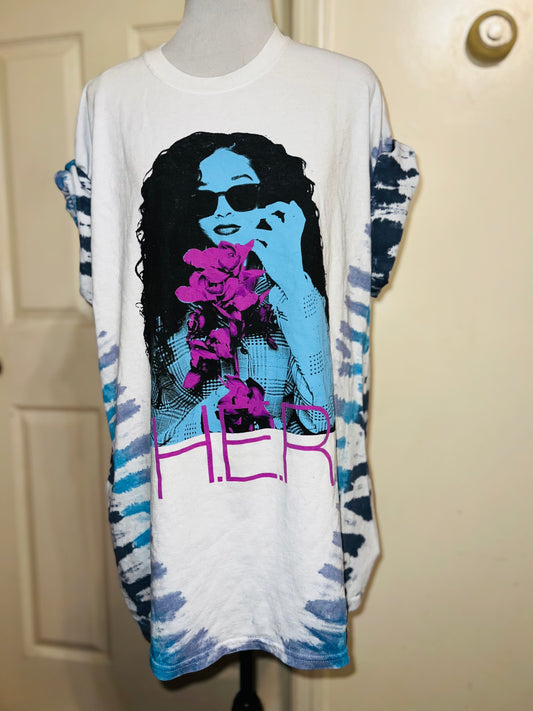 H.E.R Tie Dye Oversized Distressed Tee