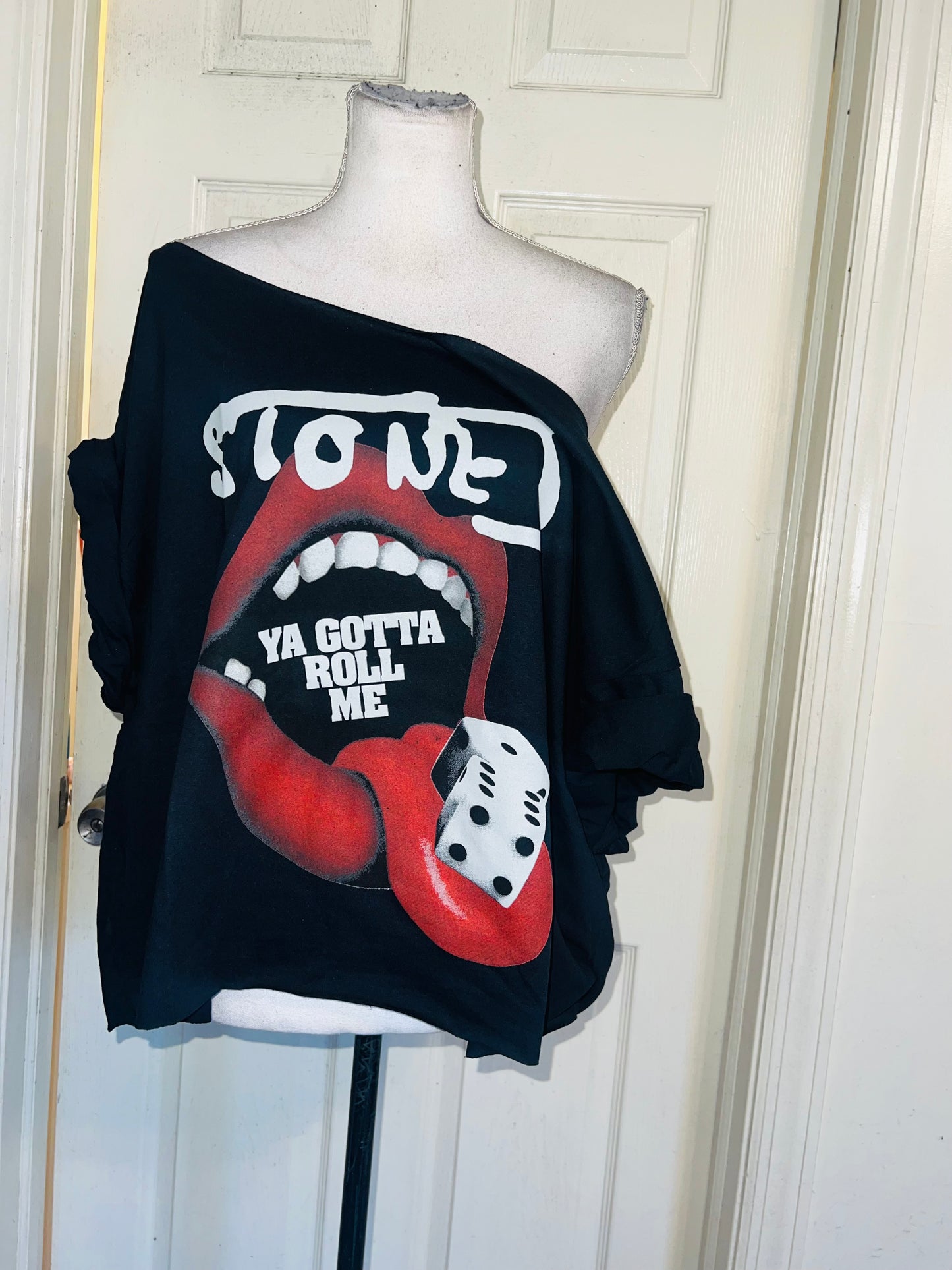 Rolling Stones Off The Shoulder Oversized Distressed Tee