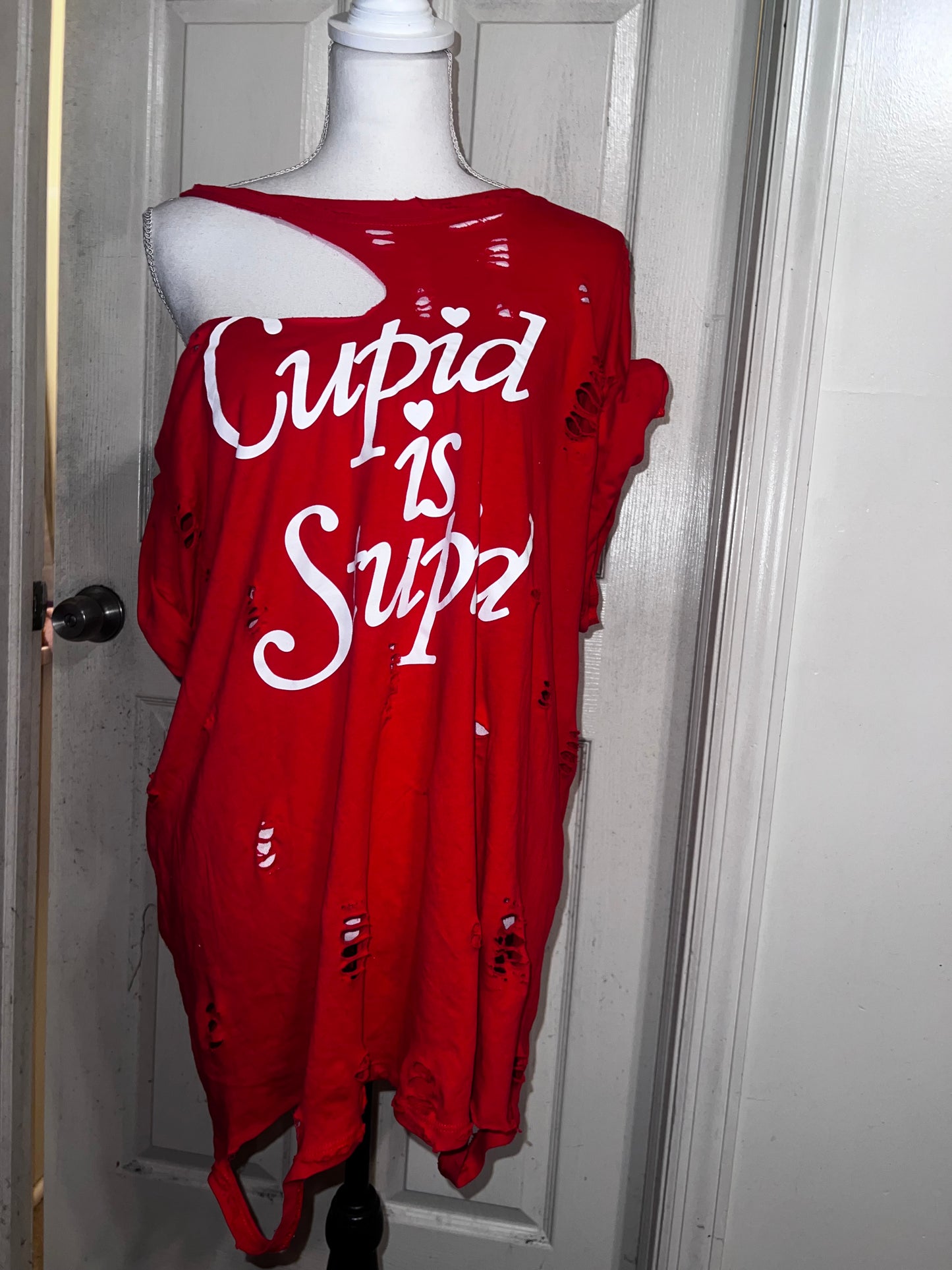 Cupid is Stupid Oversized Distressed Tee
