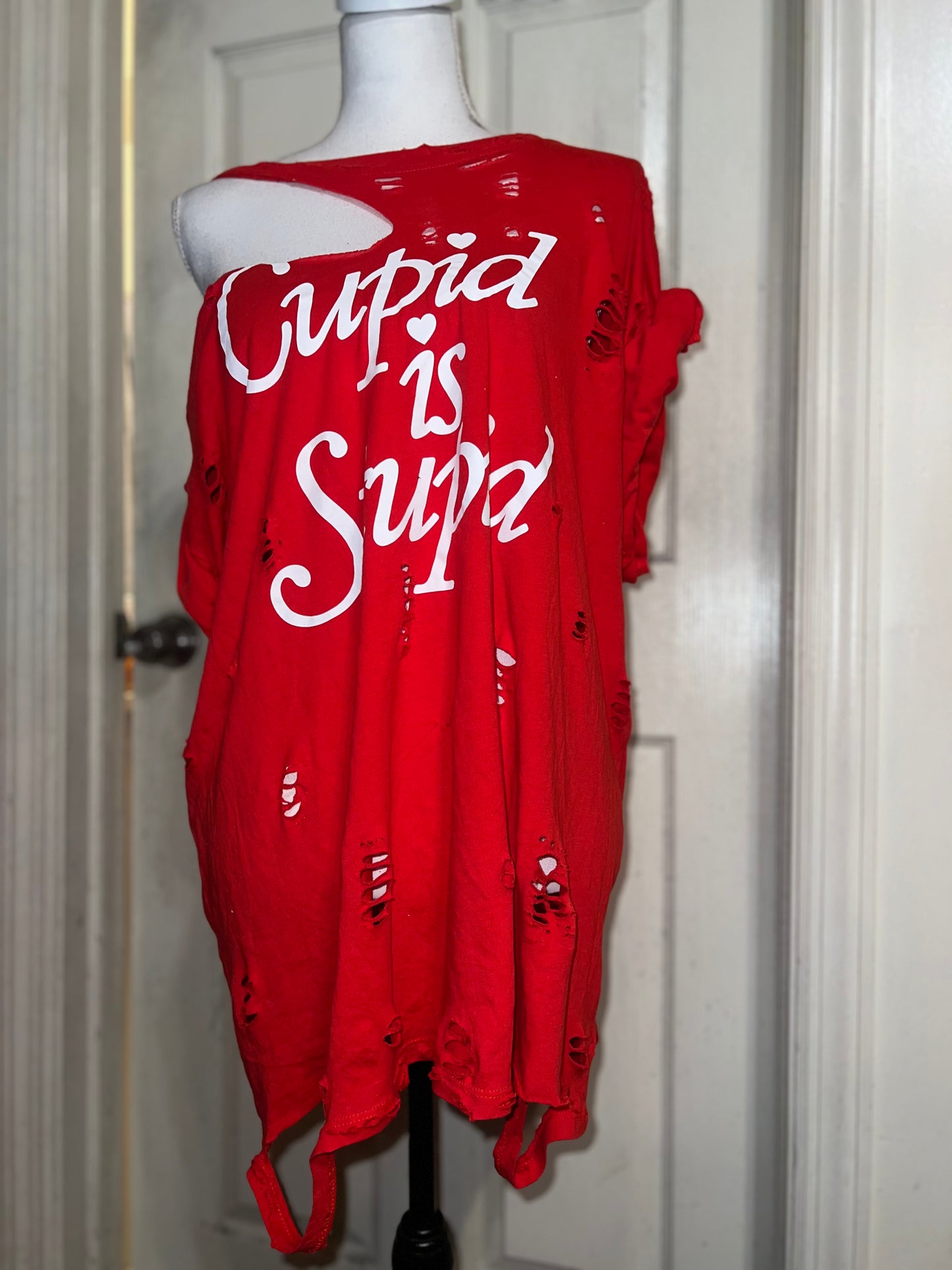 Cupid is Stupid Oversized Distressed Tee