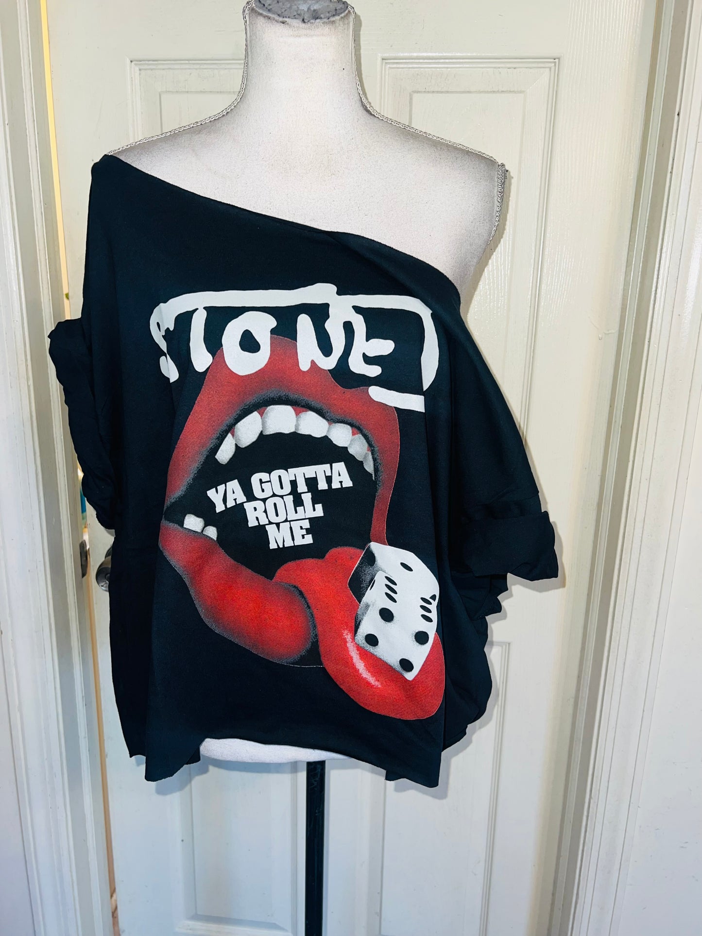 Rolling Stones Off The Shoulder Oversized Distressed Tee