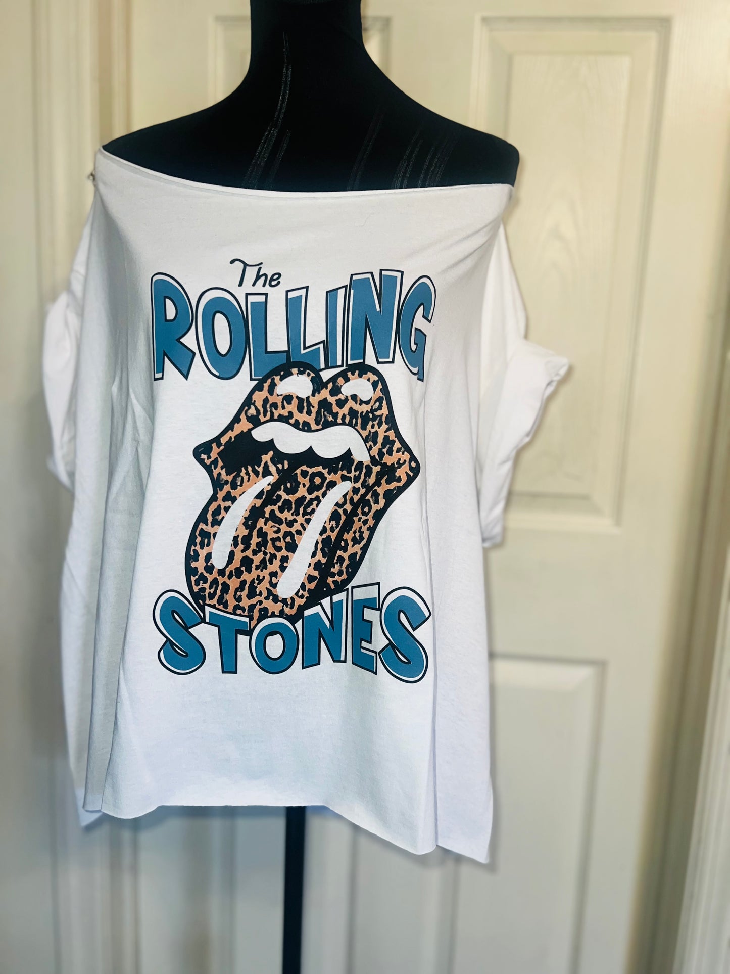 Rolling Stones Off The Shoulder Oversized Distressed Tee