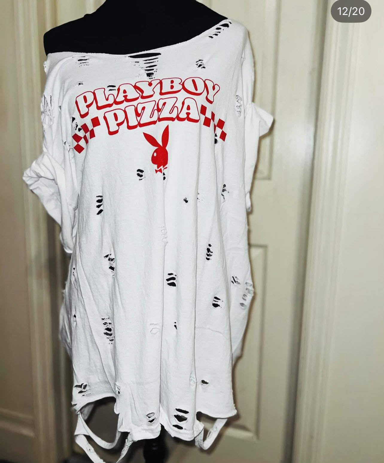 Playboy Pizza Double Sided Distressed Tee