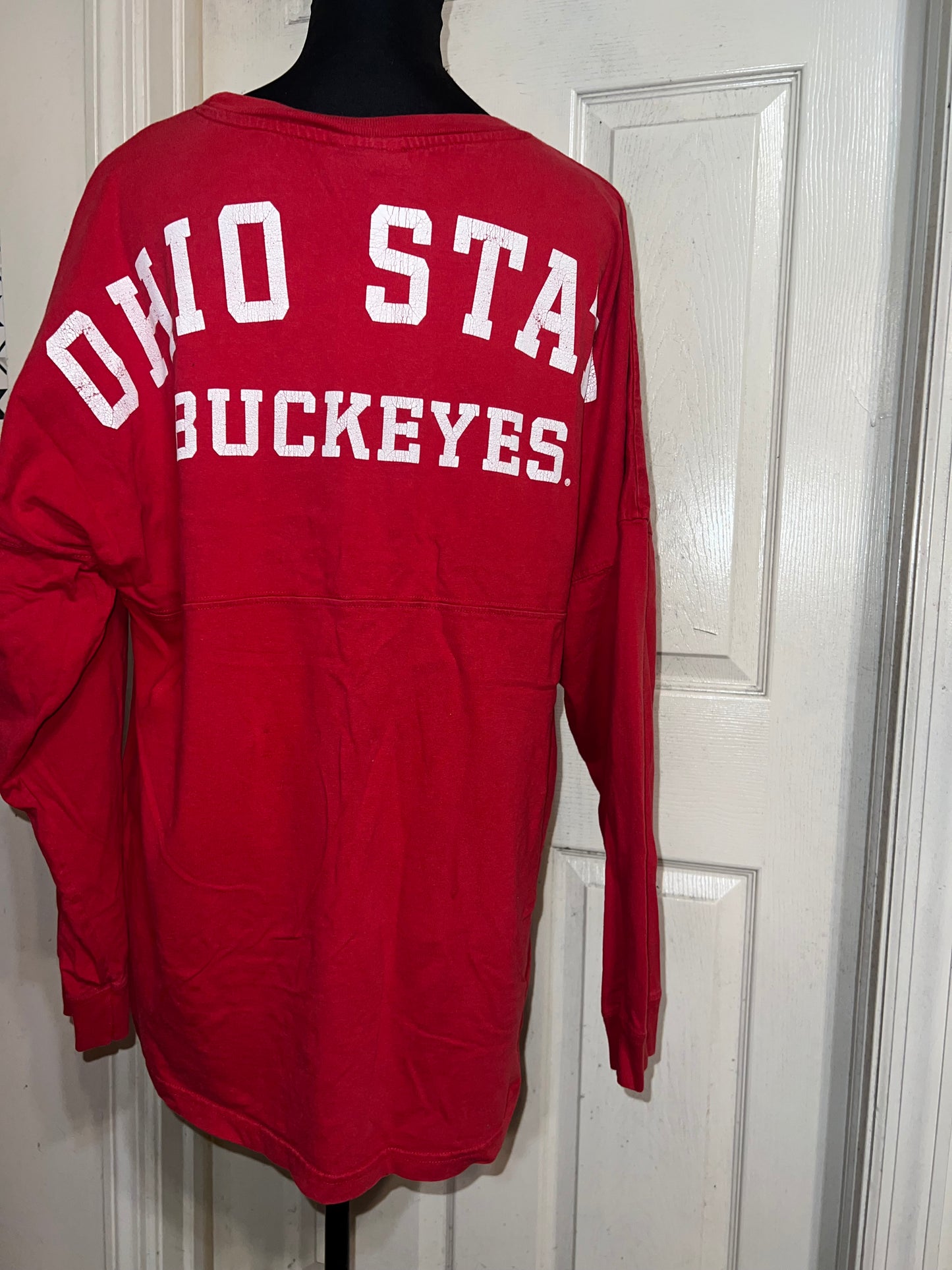 Ohio State Double Sided Oversized Distressed Long Sleeve Tee