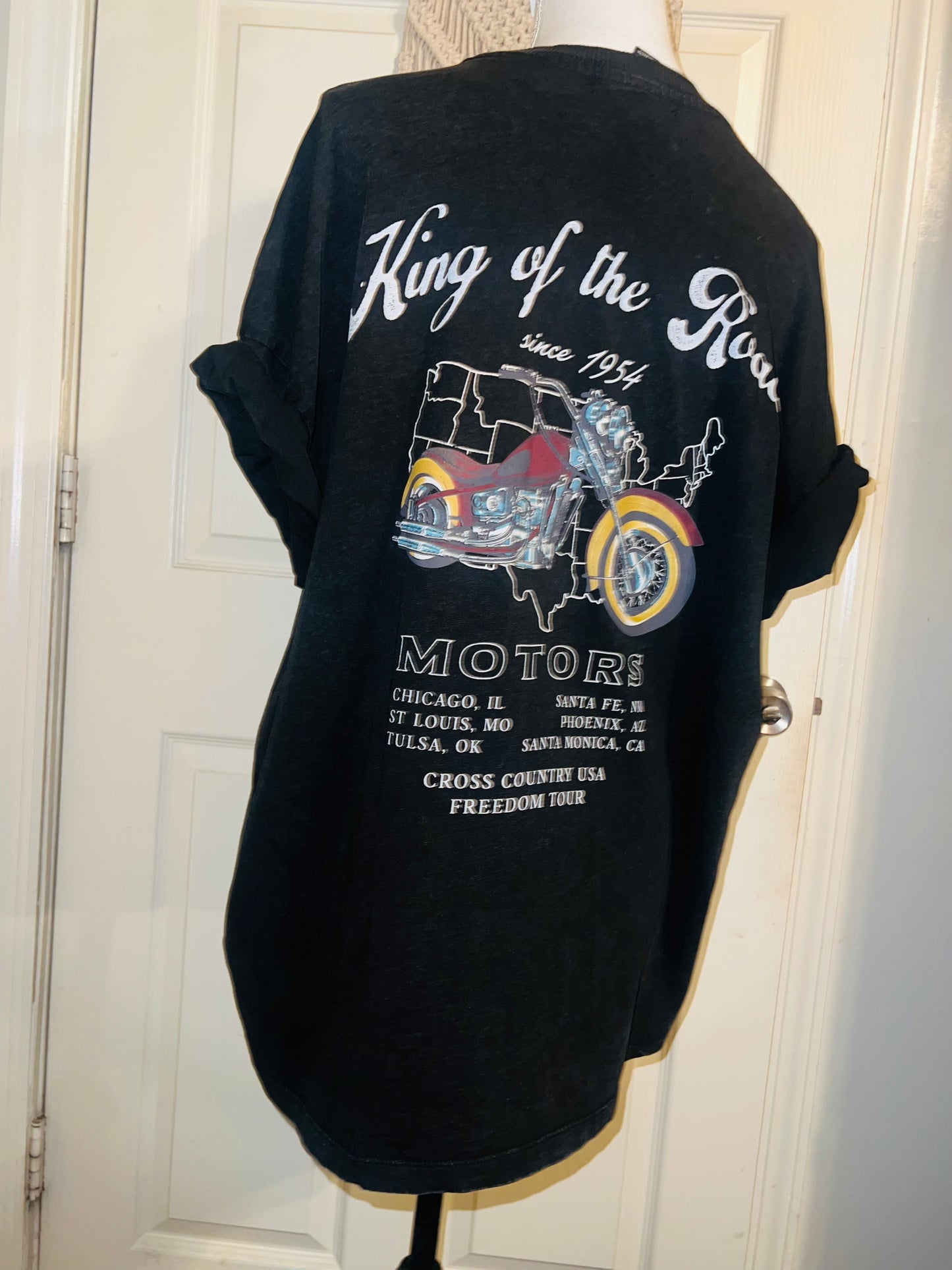 Motorcycle Tour Double Sided Oversized Distressed Tee