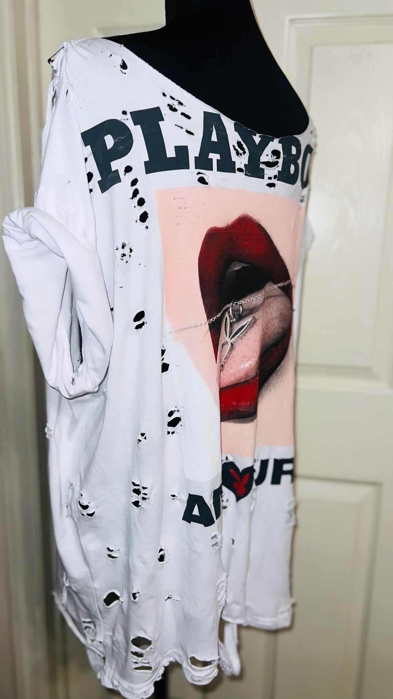 Playboy Double Sided Oversized Distressed Tee