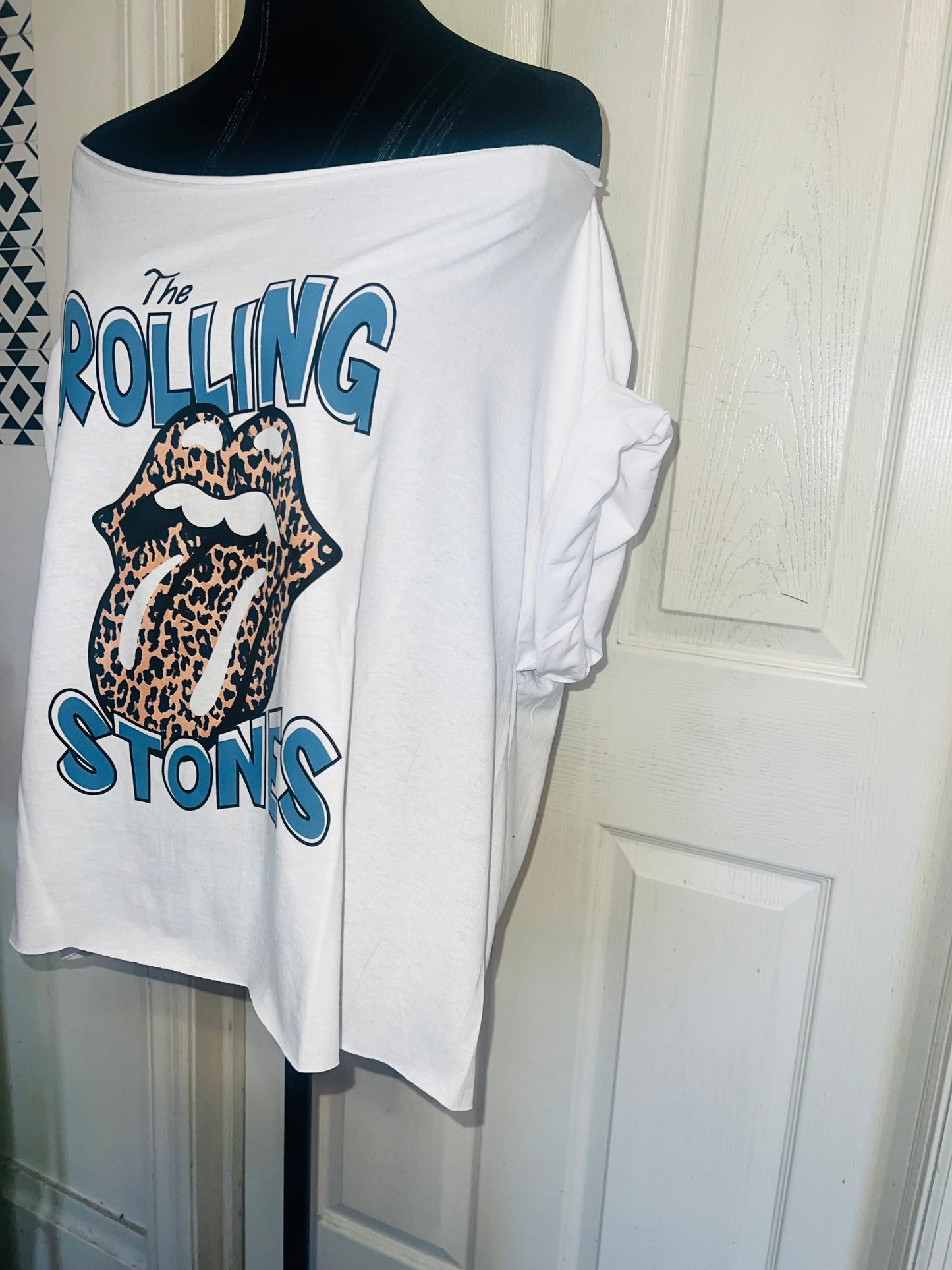 Rolling Stones Off The Shoulder Oversized Distressed Tee