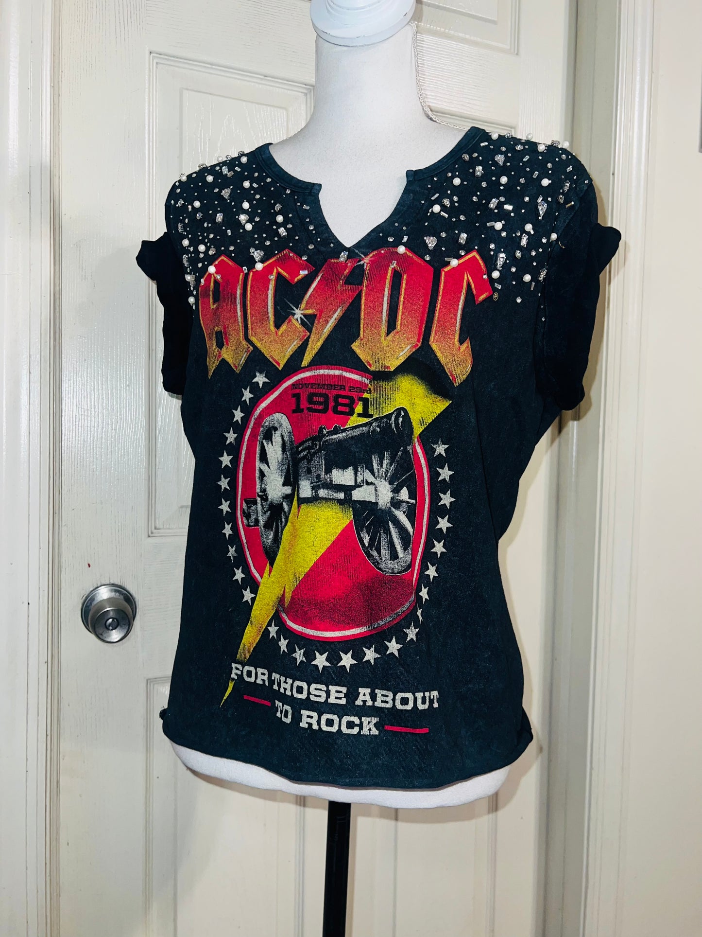 AC/DC Distressed Embellished Tee