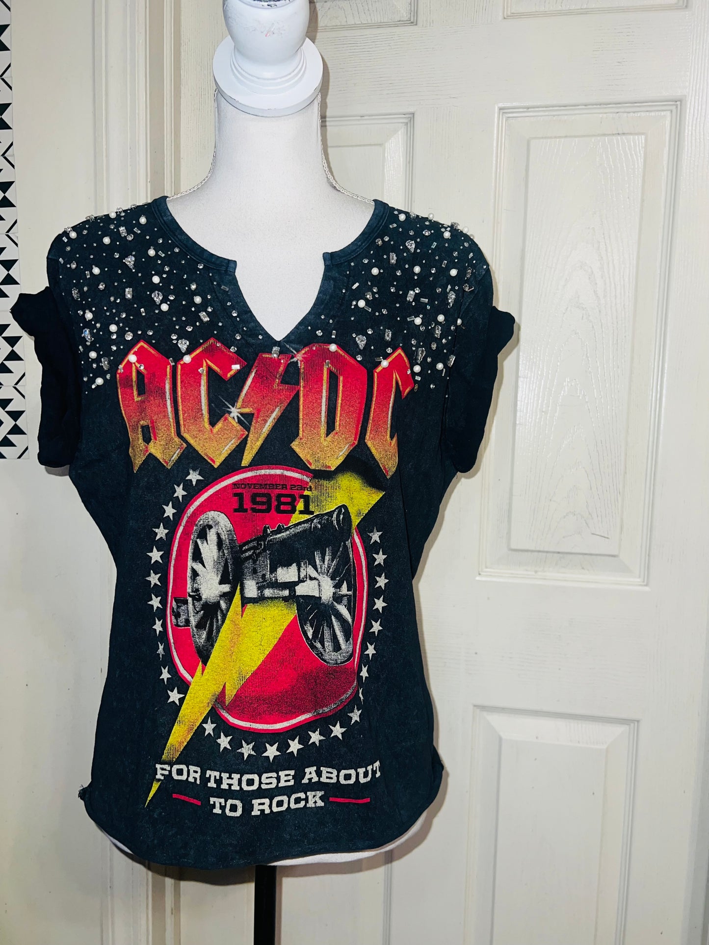 AC/DC Distressed Embellished Tee