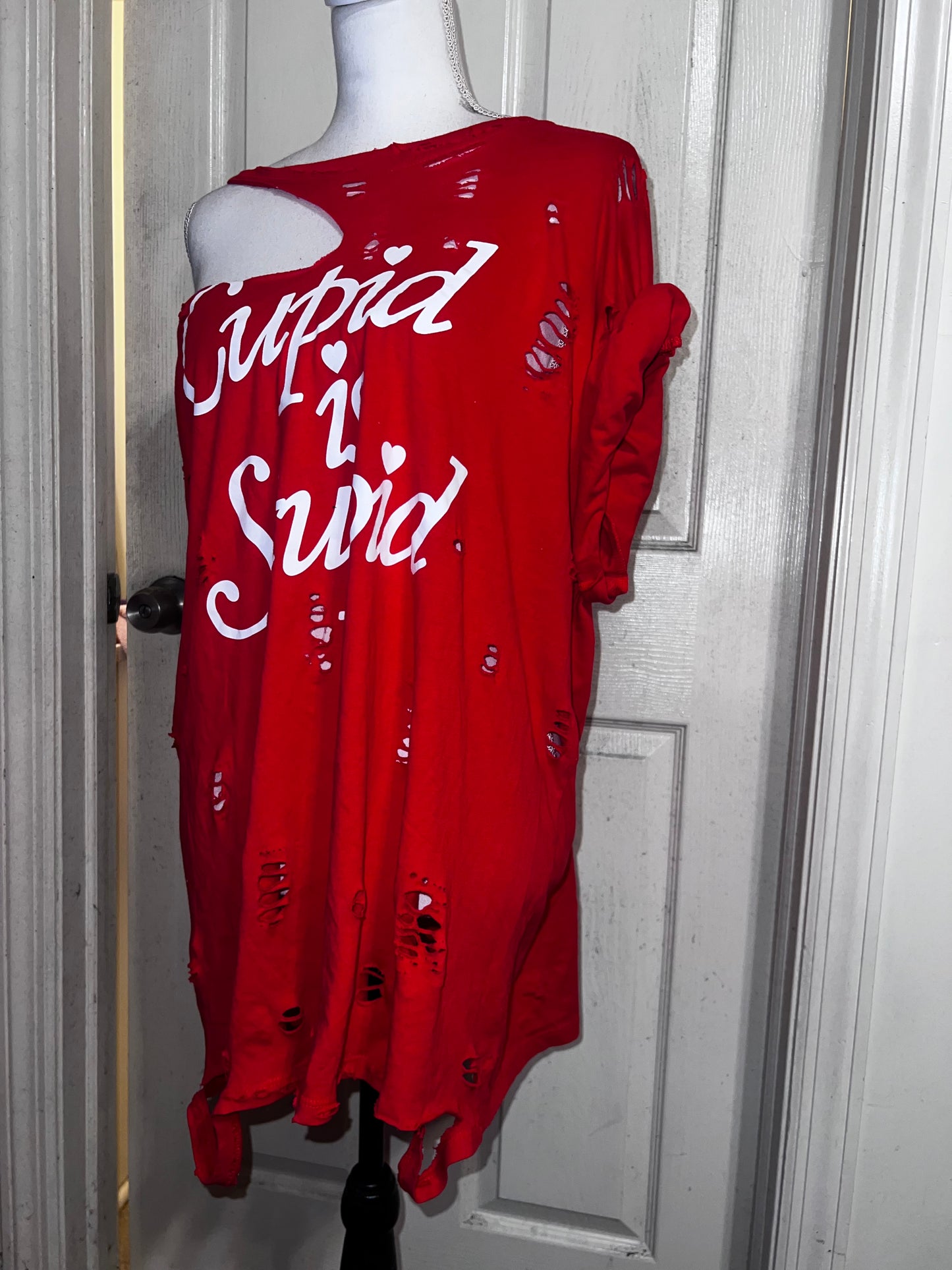 Cupid is Stupid Oversized Distressed Tee