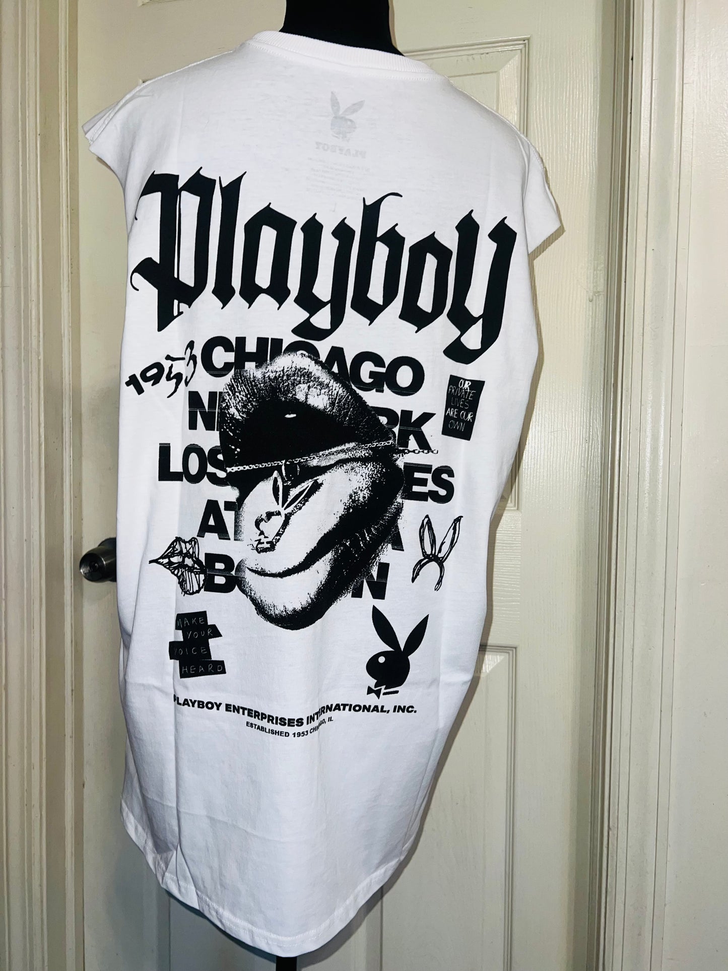 Playboy Double Sided Oversized Distressed Tank