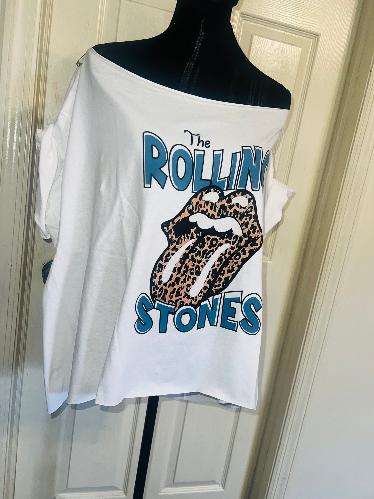 Rolling Stones Off The Shoulder Oversized Distressed Tee
