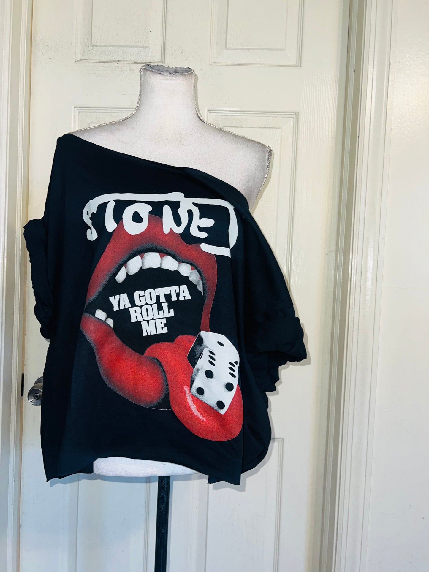 Rolling Stones Off The Shoulder Oversized Distressed Tee