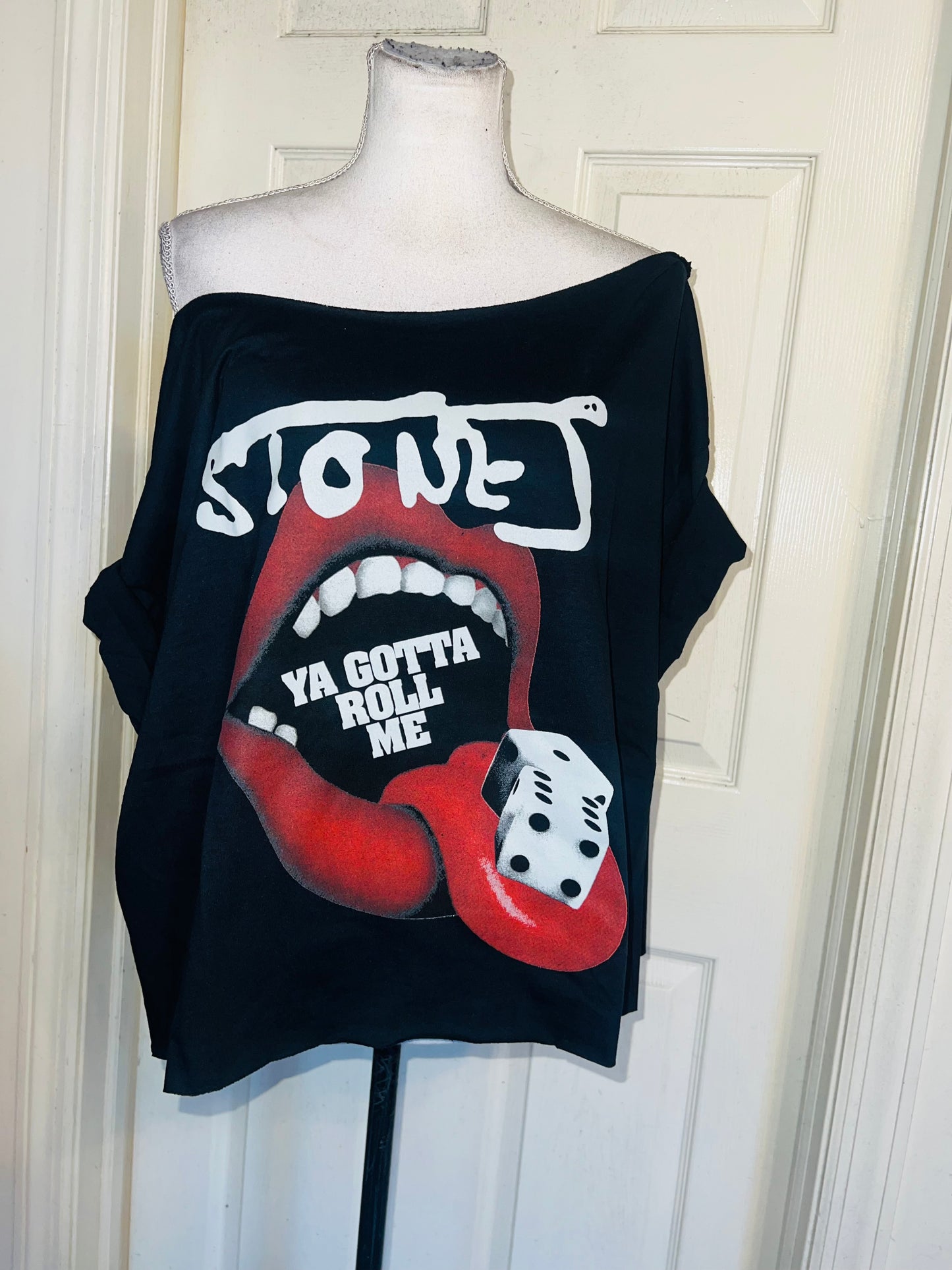 Rolling Stones Off The Shoulder Oversized Distressed Tee