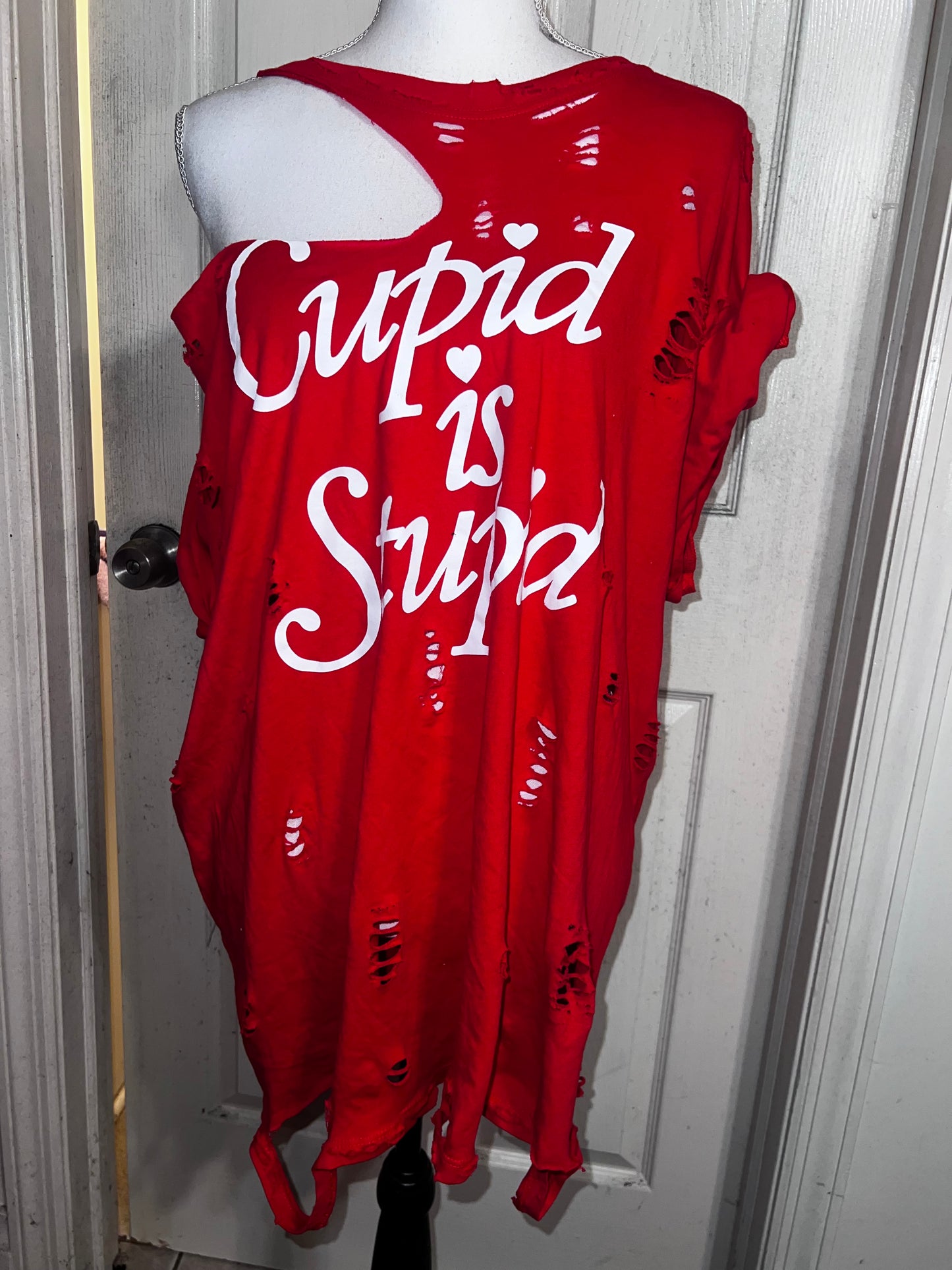 Cupid is Stupid Oversized Distressed Tee