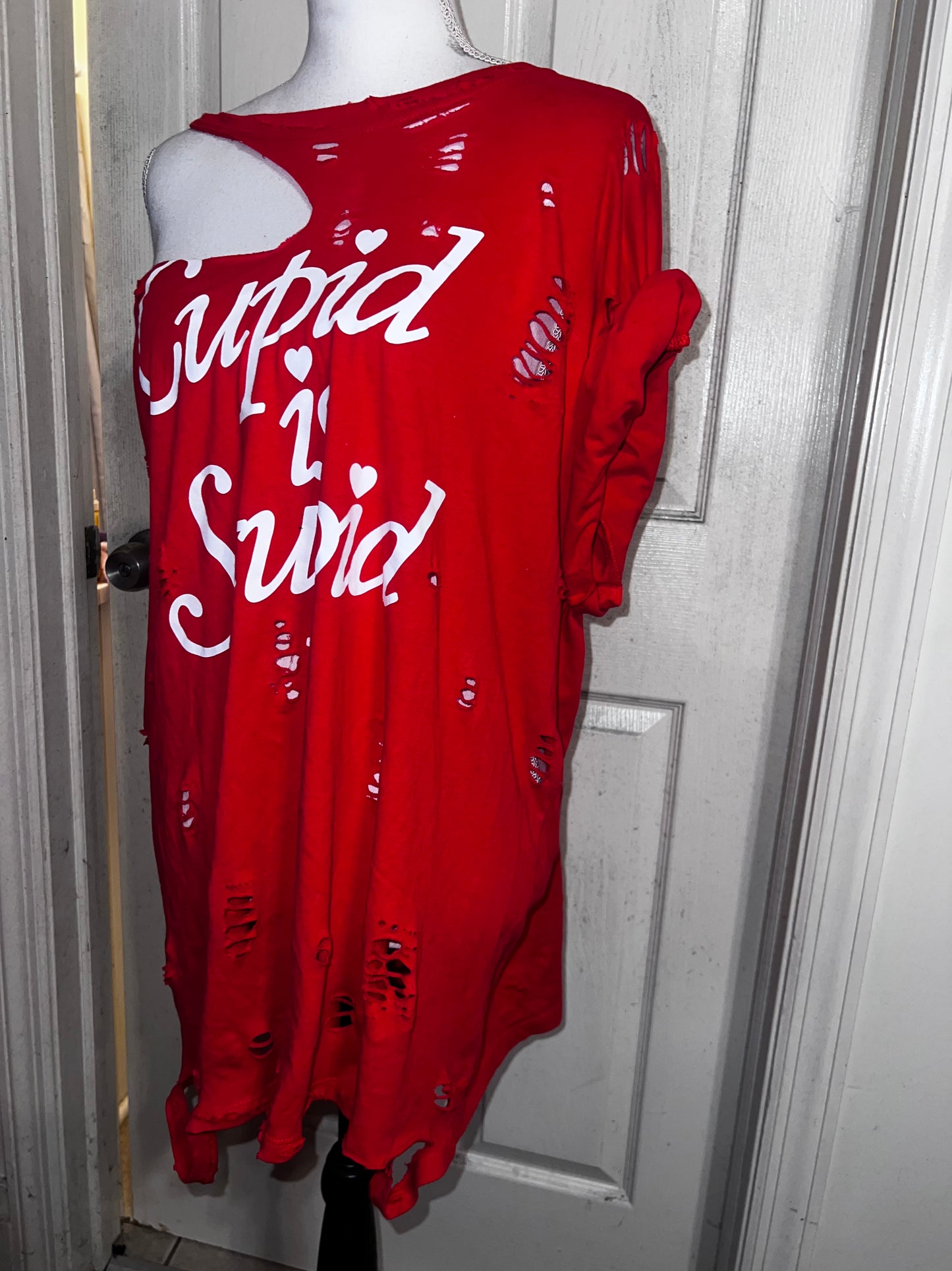 Cupid is Stupid Oversized Distressed Tee