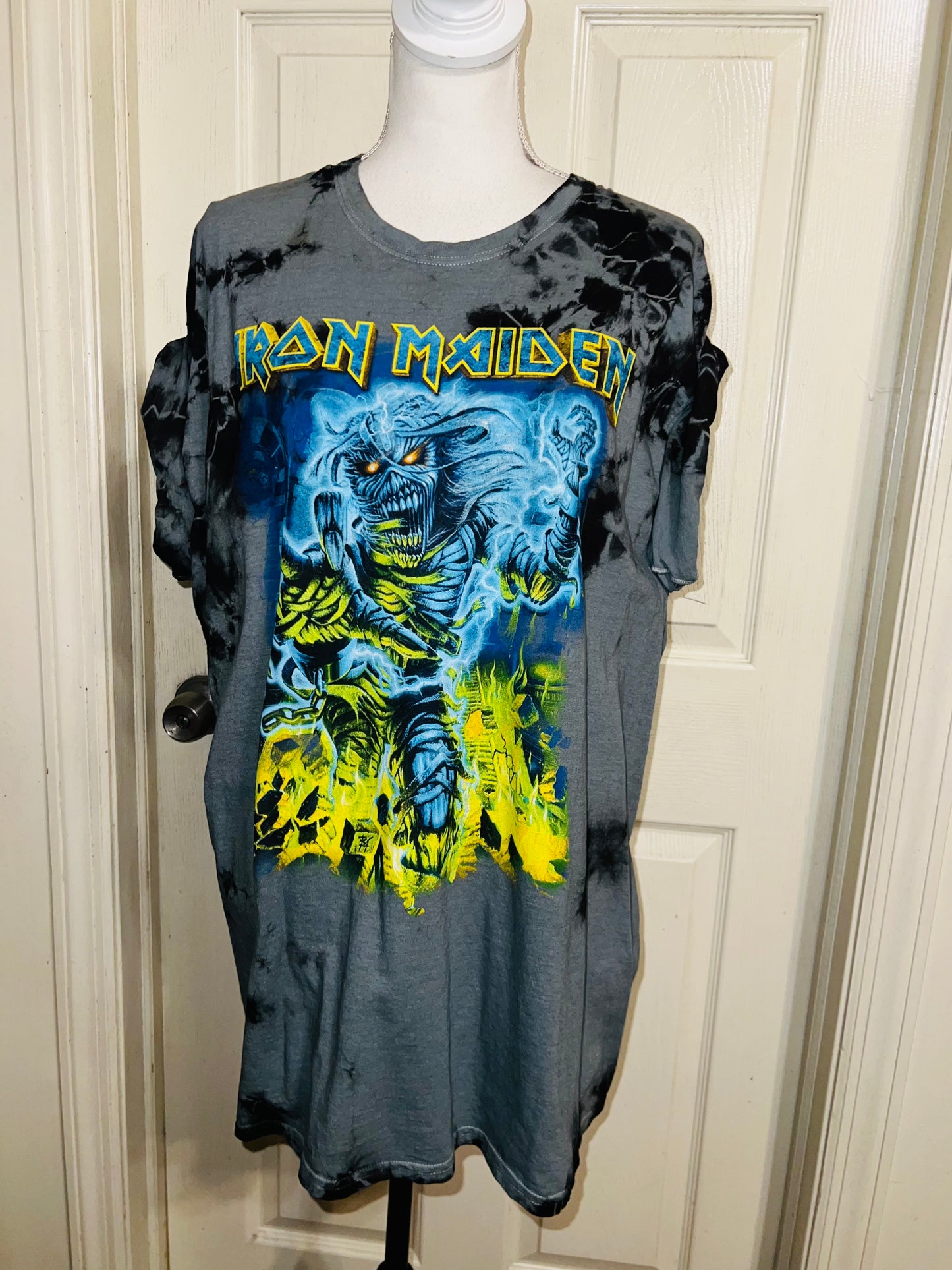 Iron Maiden Tie Dyed Distressed Oversized Tee