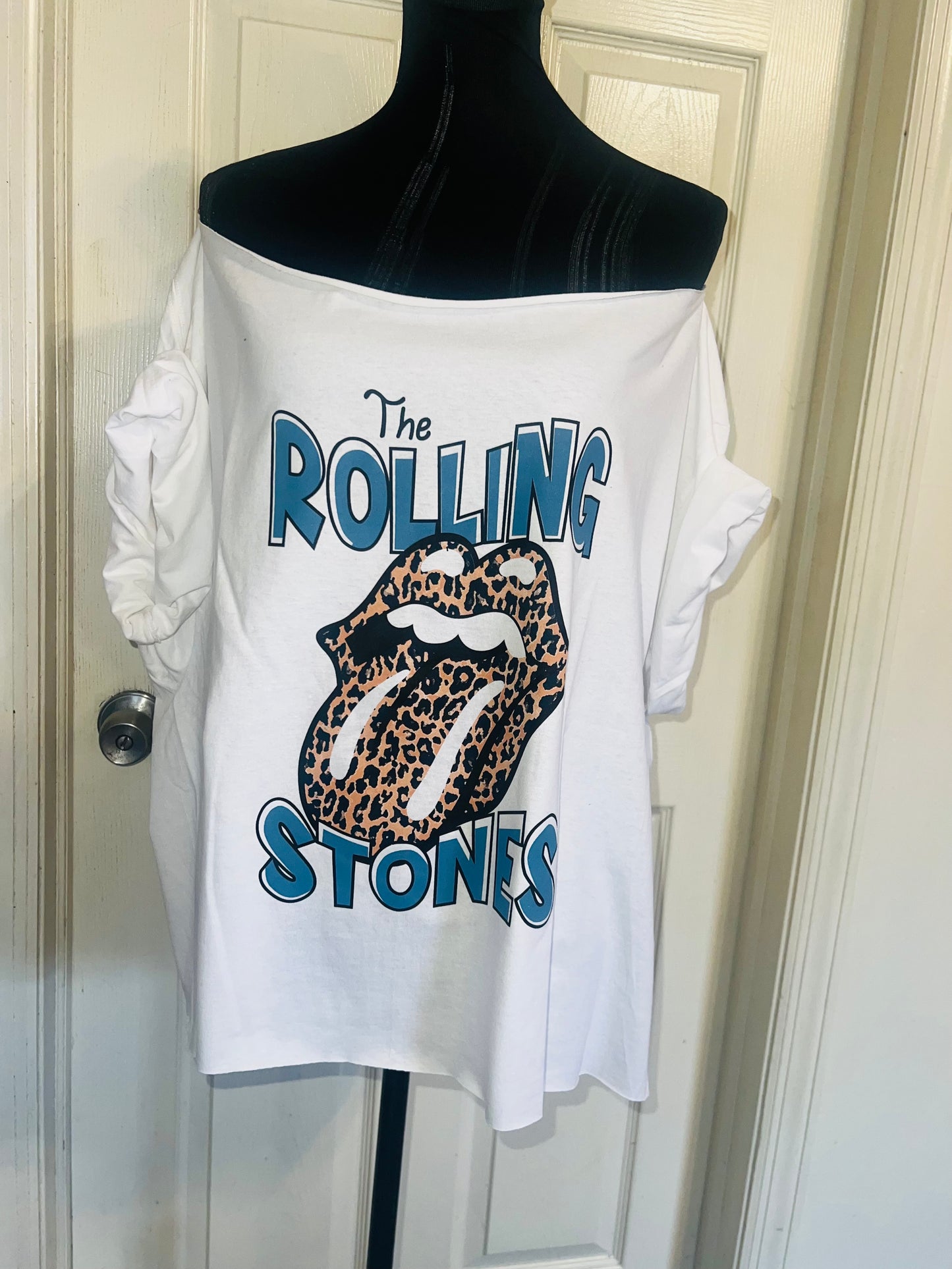 Rolling Stones Off The Shoulder Oversized Distressed Tee
