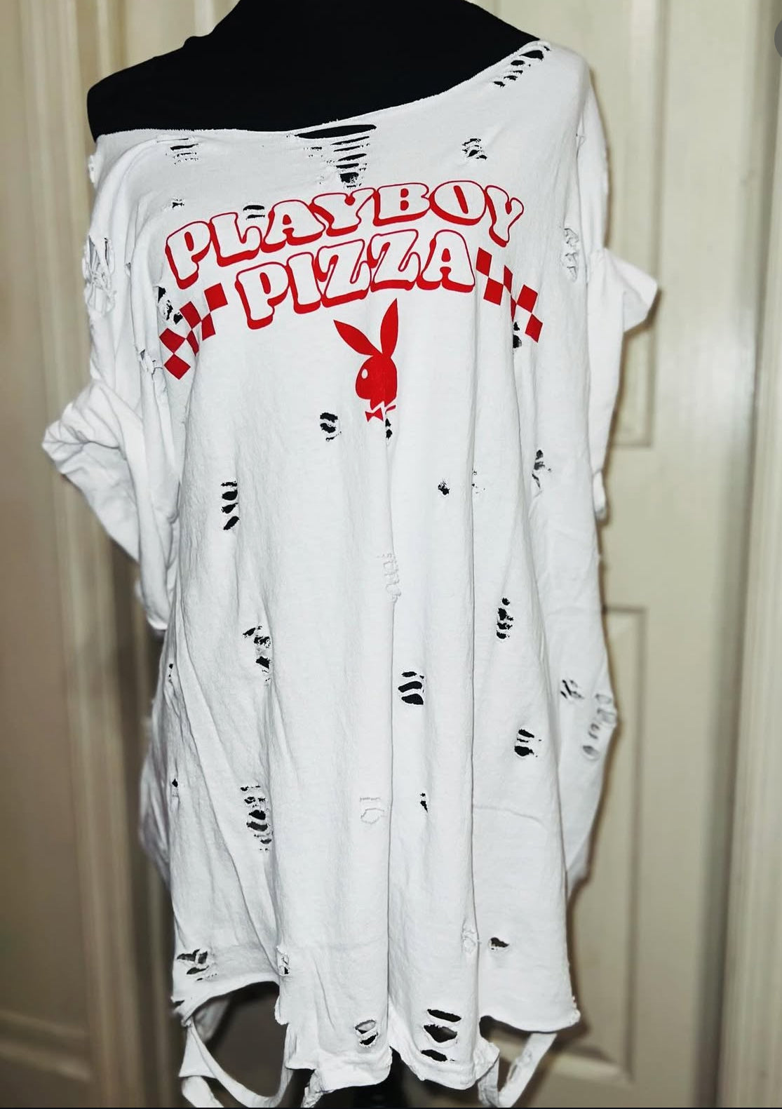 Playboy Pizza Double Sided Distressed Tee
