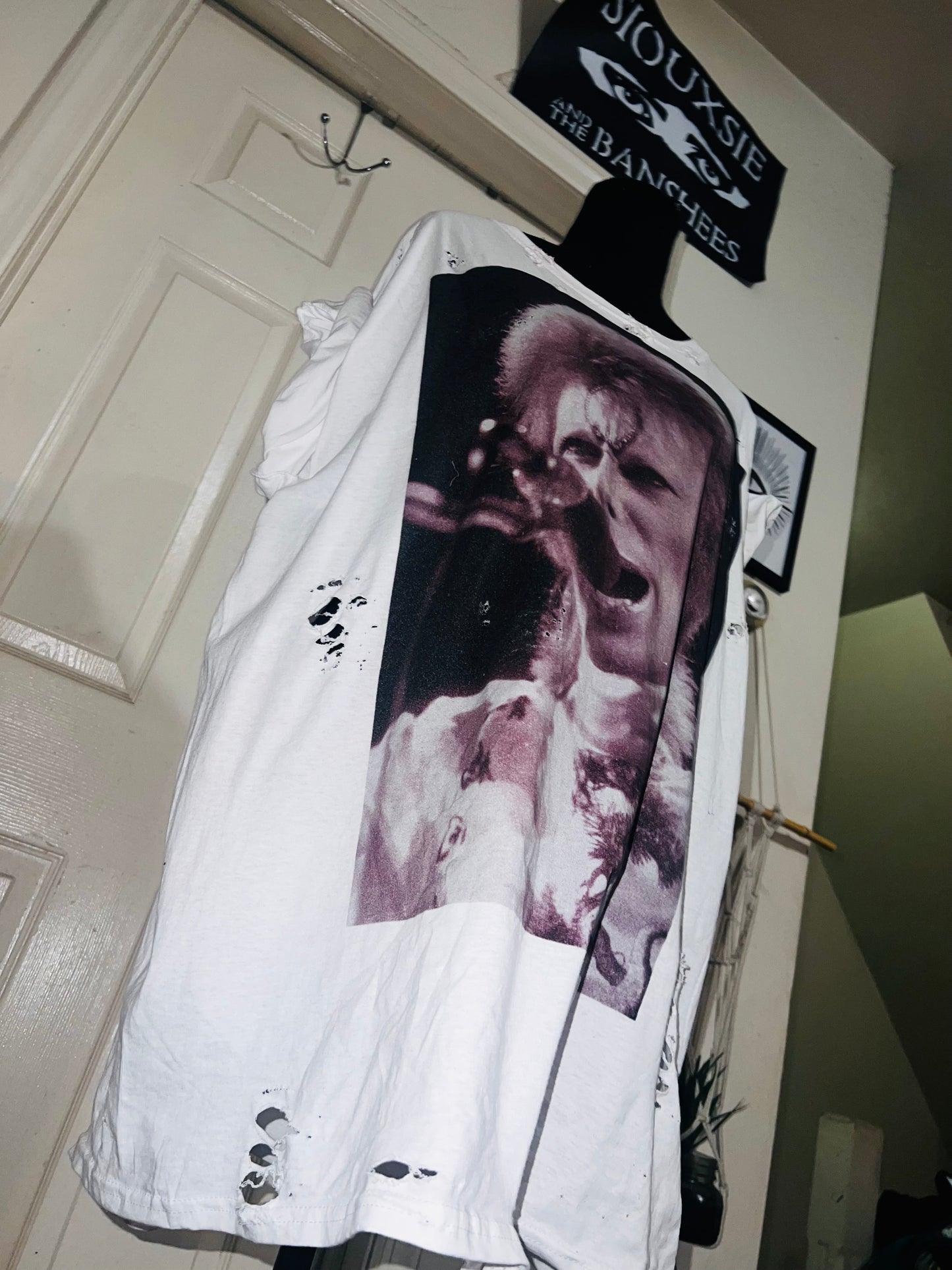 David Bowie Black & White Oversized Distressed Tee