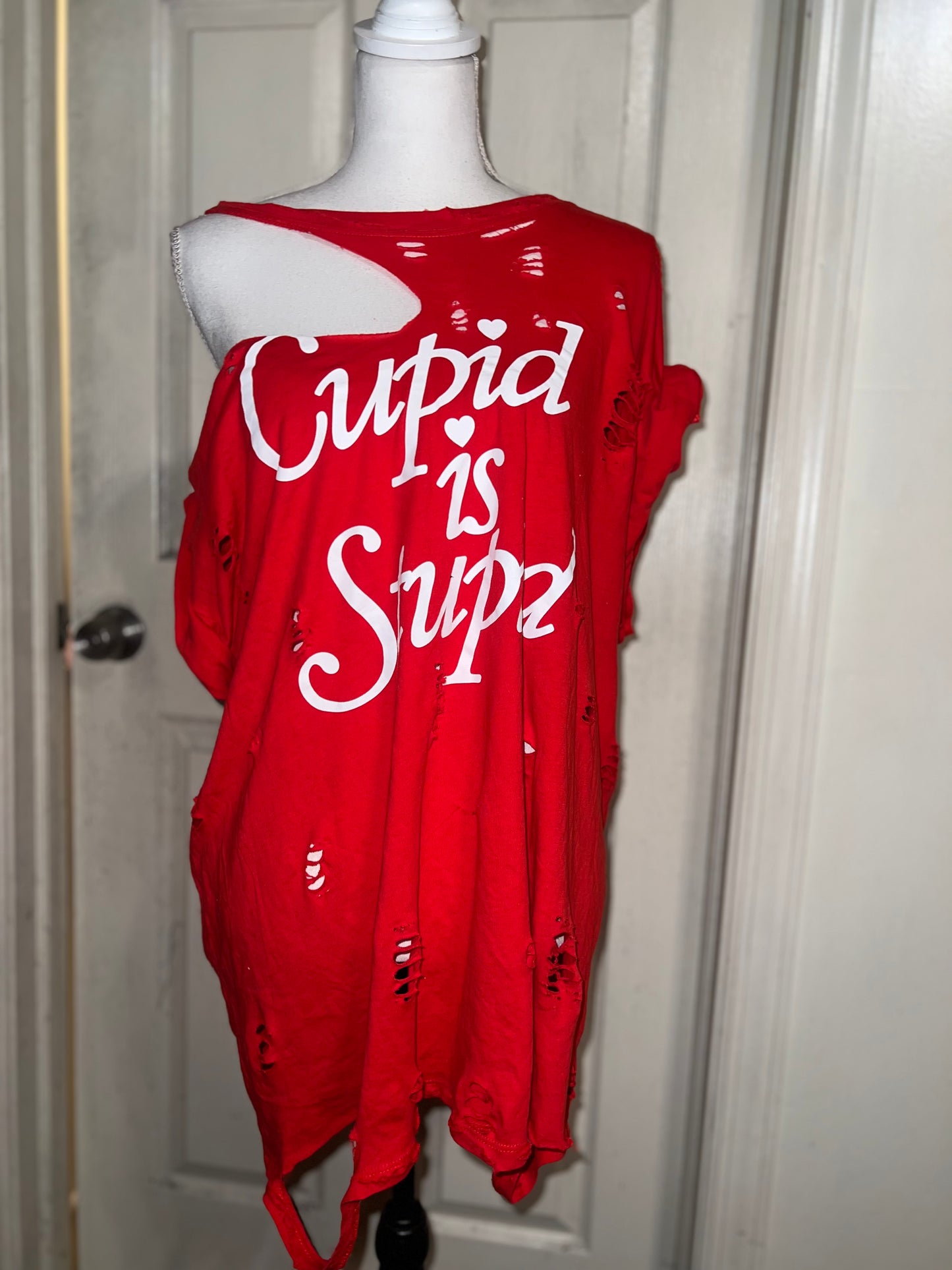 Cupid is Stupid Oversized Distressed Tee