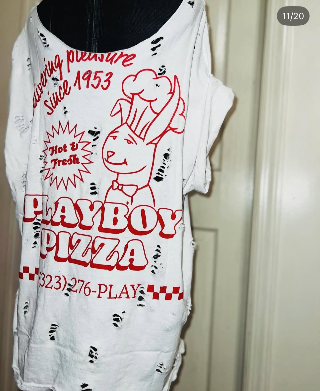 Playboy Pizza Double Sided Distressed Tee