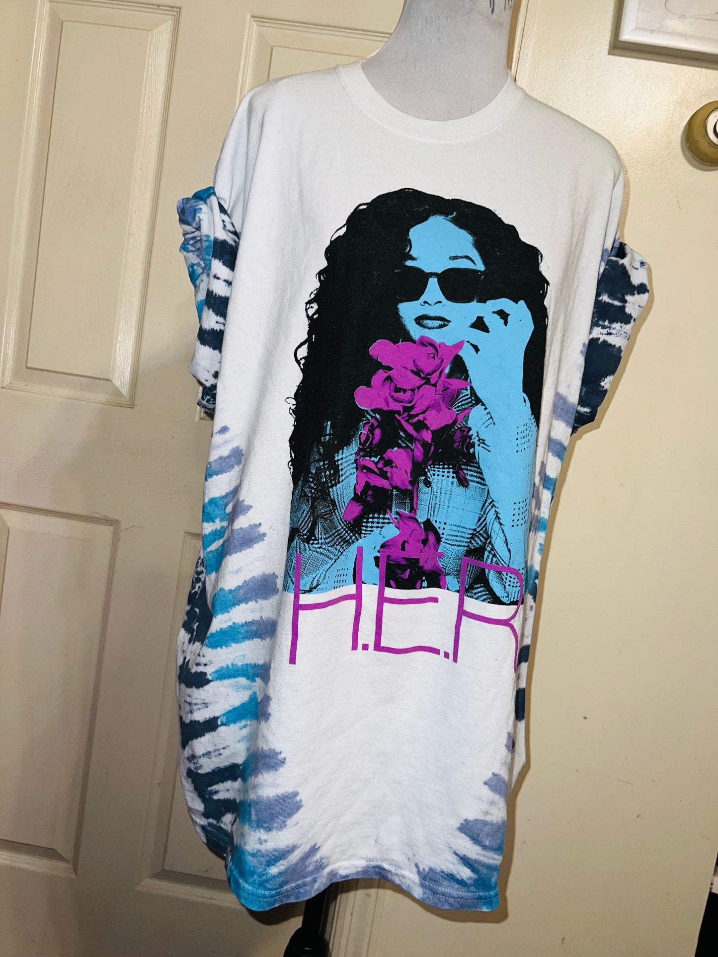 H.E.R Tie Dye Oversized Distressed Tee