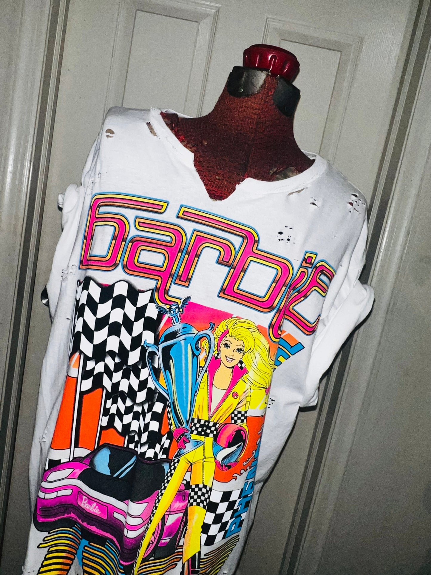 Barbie Race Car Oversized Distressed Tee