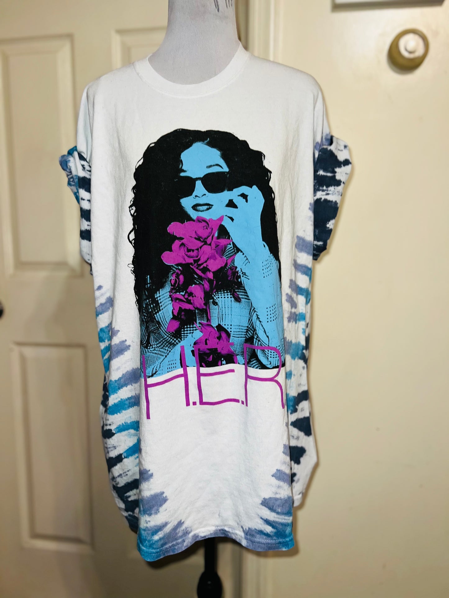 H.E.R Tie Dye Oversized Distressed Tee