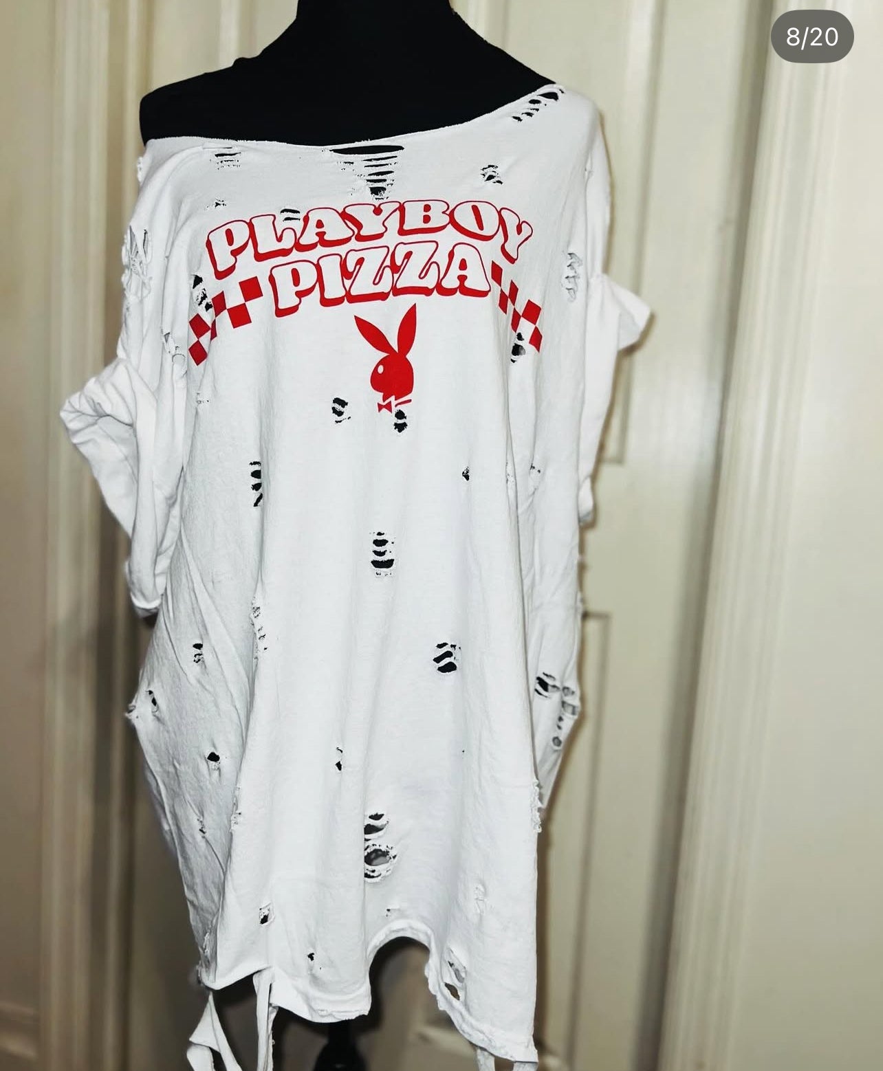 Playboy Pizza Double Sided Distressed Tee