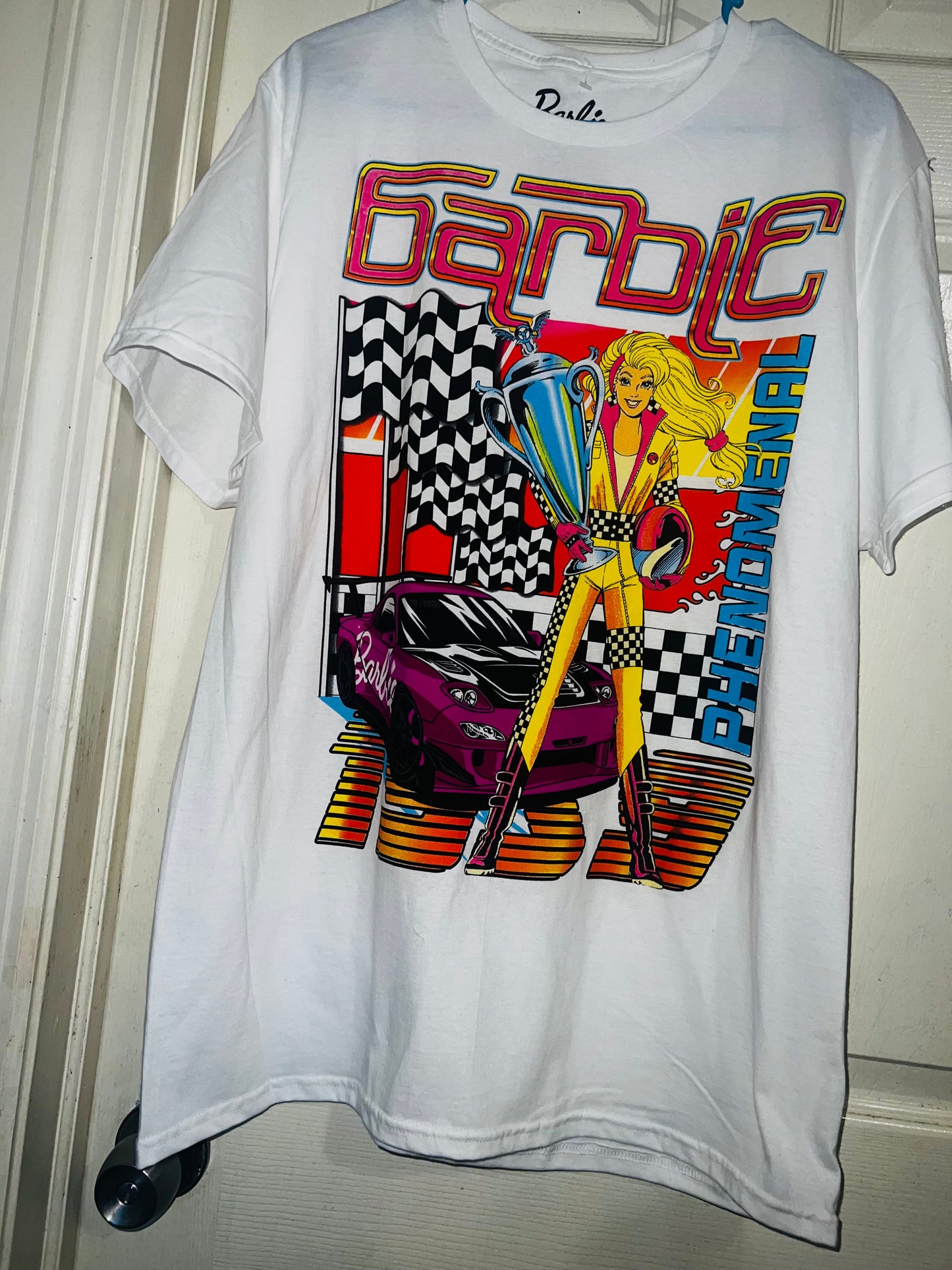 Barbie Race Car Oversized Distressed Tee
