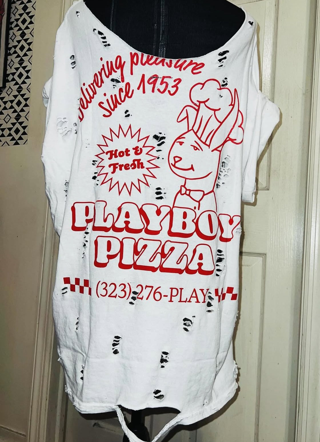 Playboy Pizza Double Sided Distressed Tee