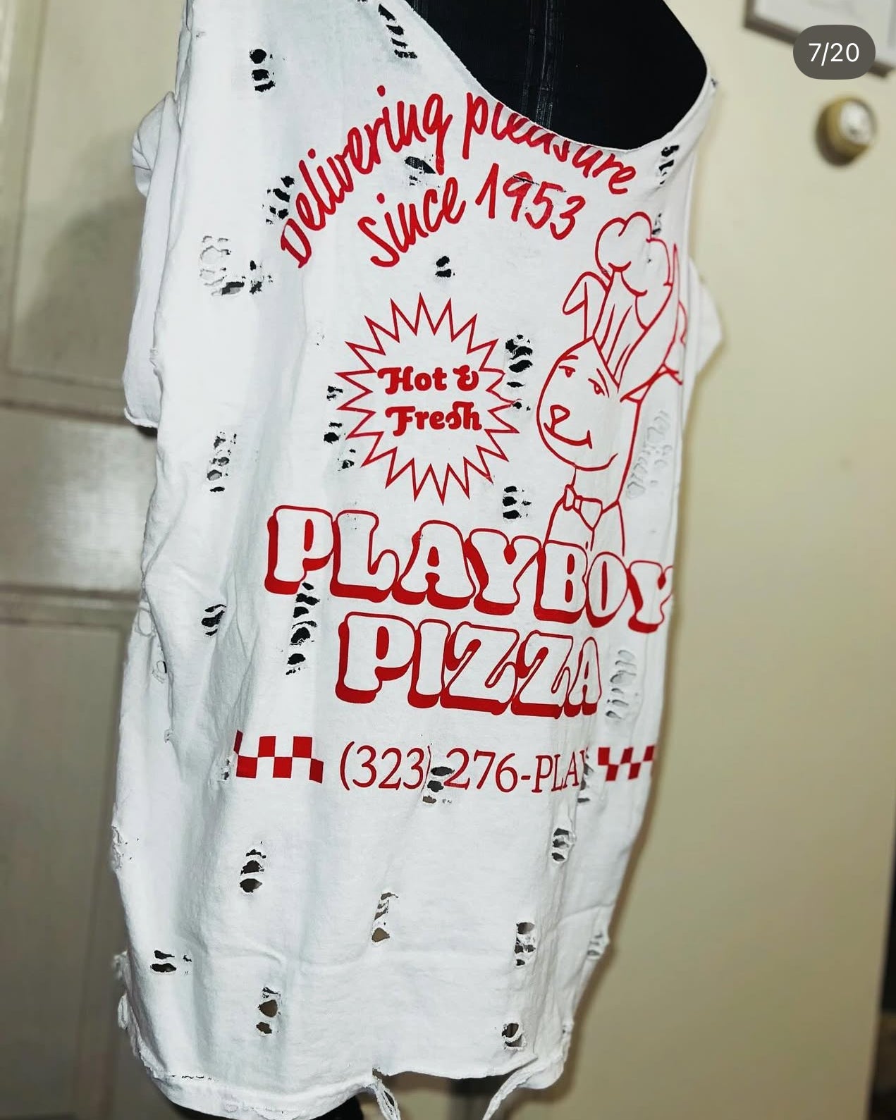 Playboy Pizza Double Sided Distressed Tee