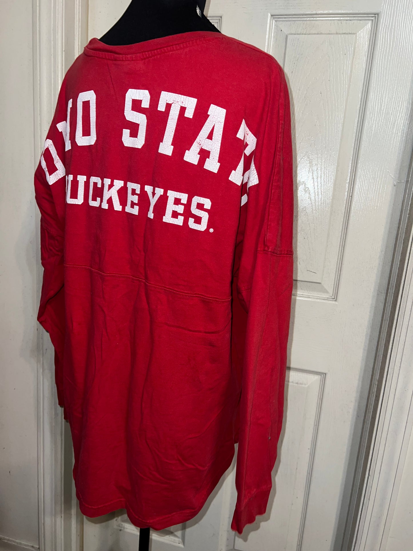 Ohio State Double Sided Oversized Distressed Long Sleeve Tee