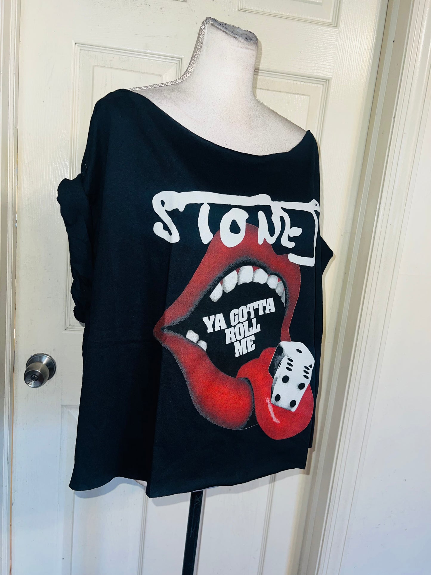 Rolling Stones Off The Shoulder Oversized Distressed Tee