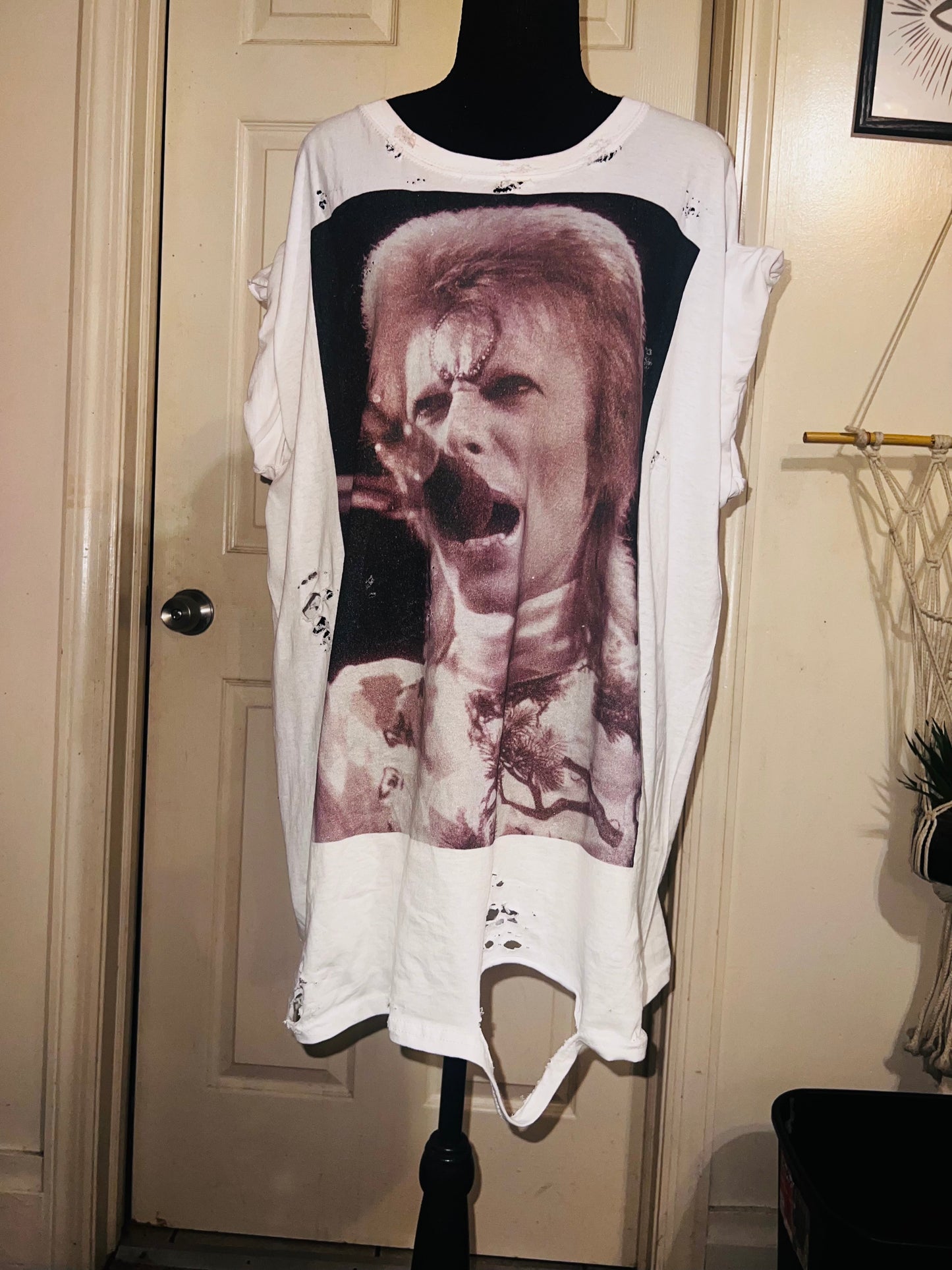 David Bowie Black & White Oversized Distressed Tee