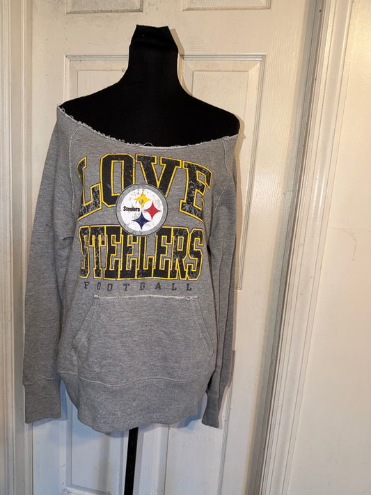 Pittsburgh Steelers Off The Shoulder Oversized Distressed Sweatshirt