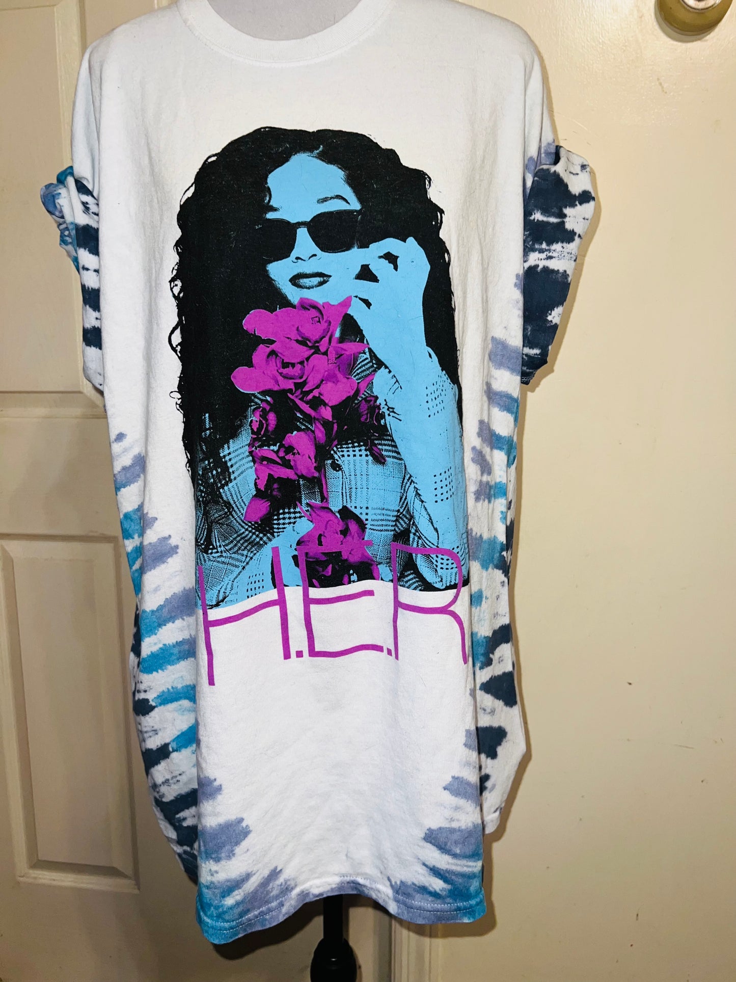 H.E.R Tie Dye Oversized Distressed Tee
