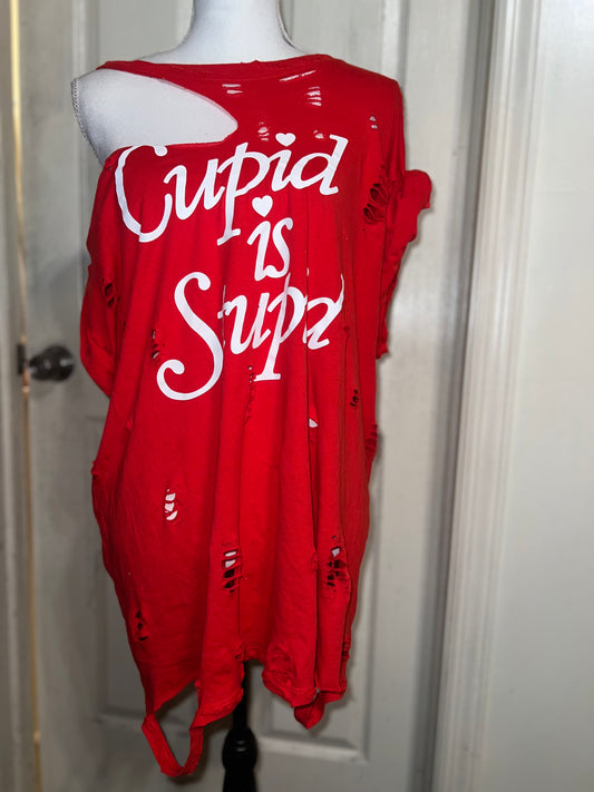 Cupid is Stupid Oversized Distressed Tee