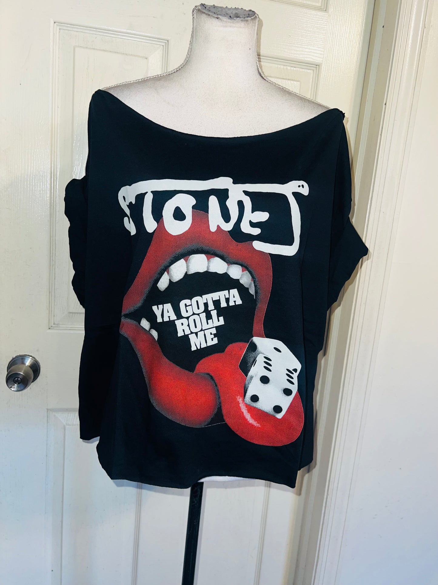 Rolling Stones Off The Shoulder Oversized Distressed Tee