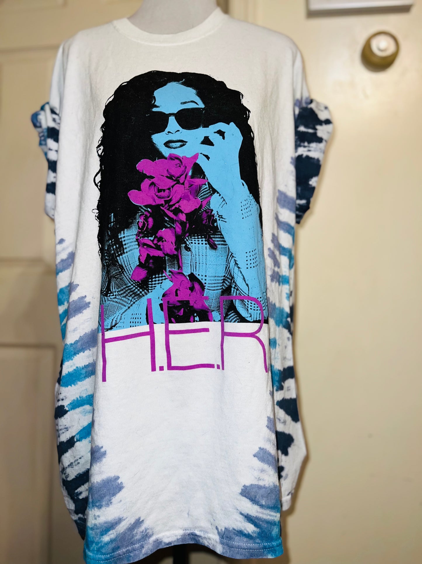 H.E.R Tie Dye Oversized Distressed Tee