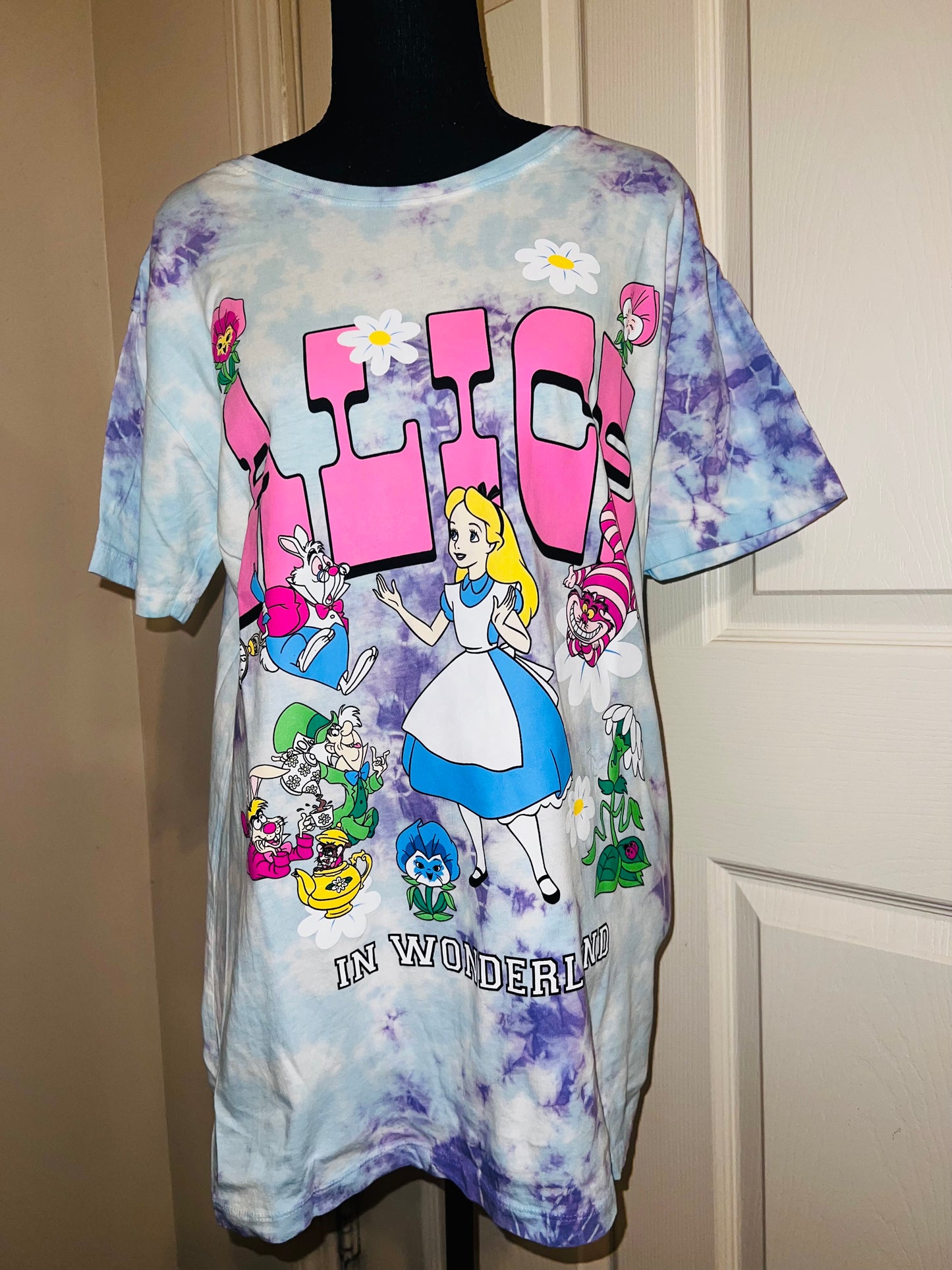 Alice in Wonderland Tie Dye Oversized Distressed Tee