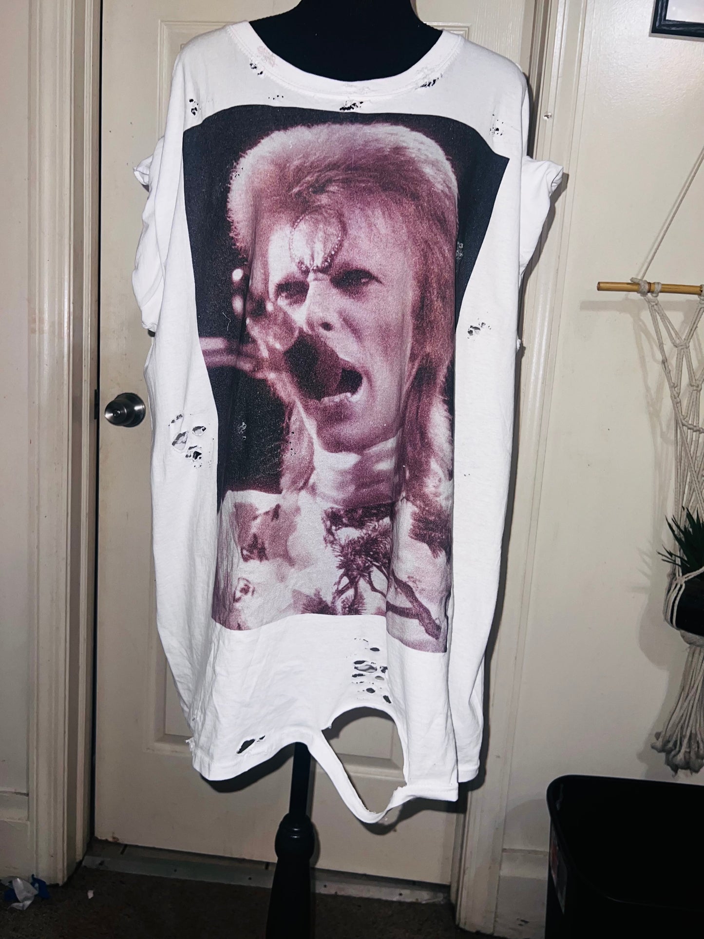 David Bowie Black & White Oversized Distressed Tee
