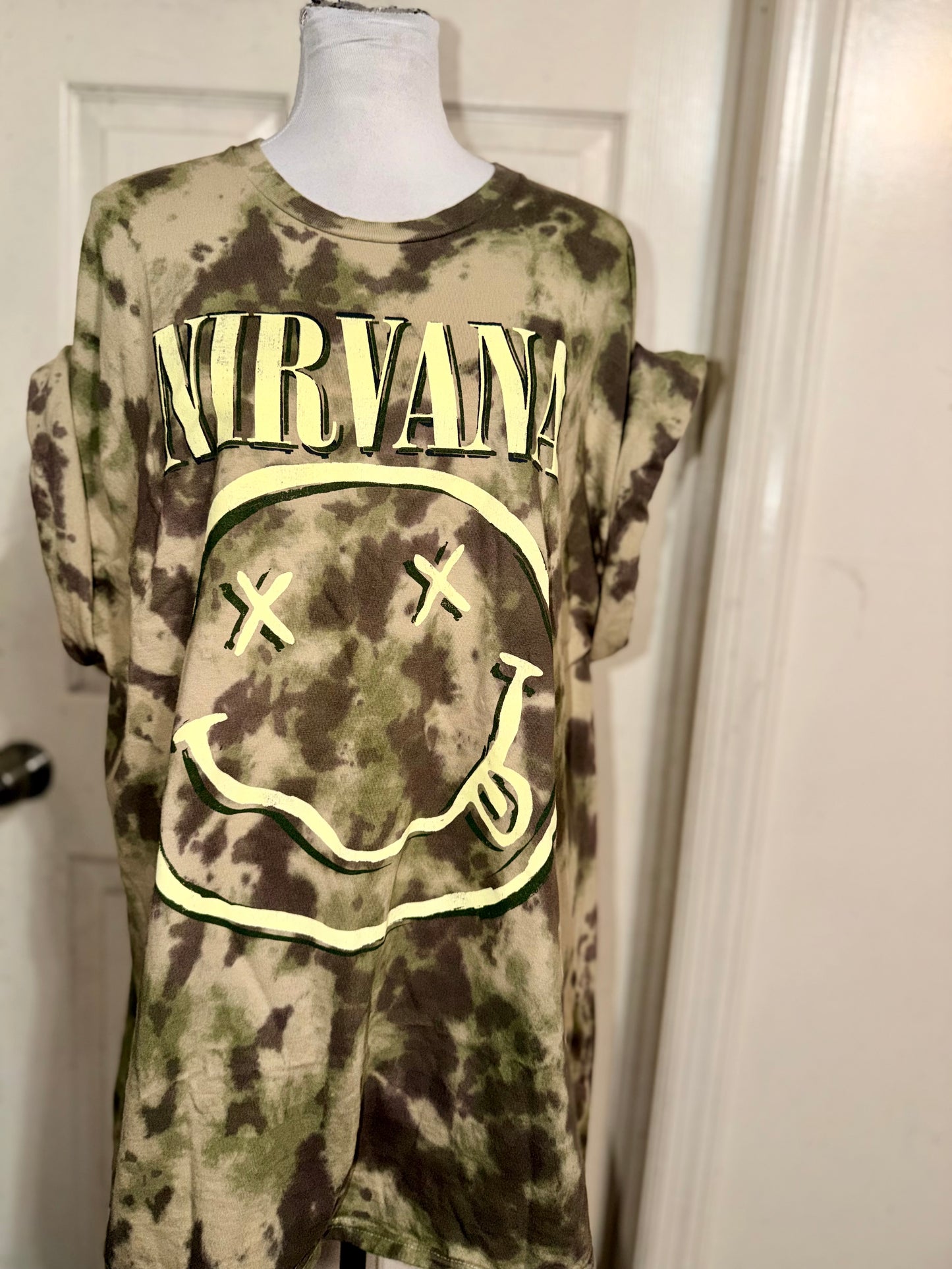 Nirvana Camouflage Oversized Distressed Tee