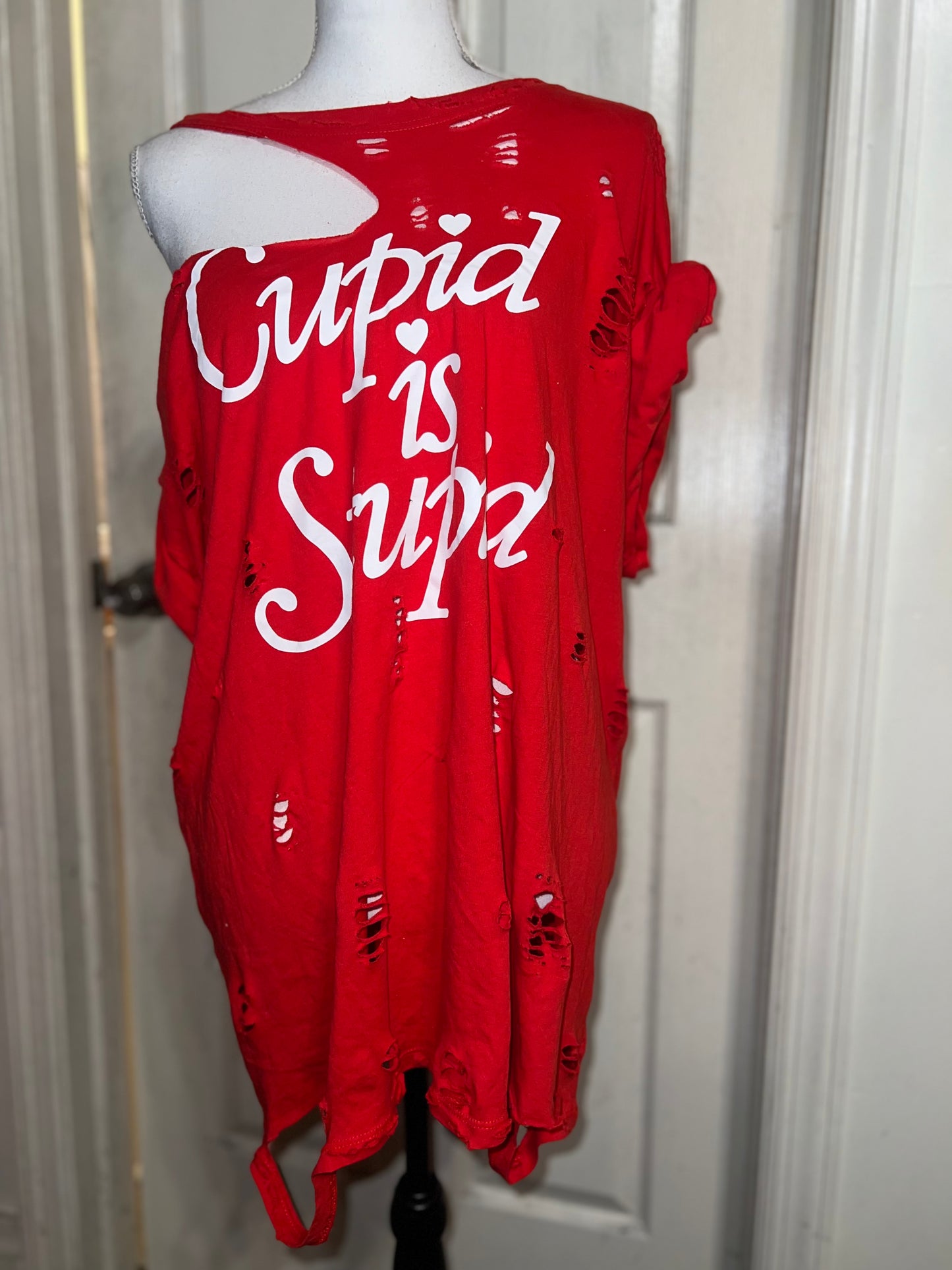 Cupid is Stupid Oversized Distressed Tee