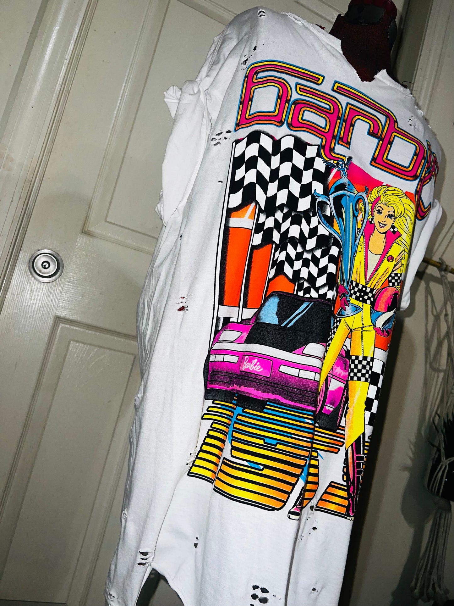 Barbie Race Car Oversized Distressed Tee