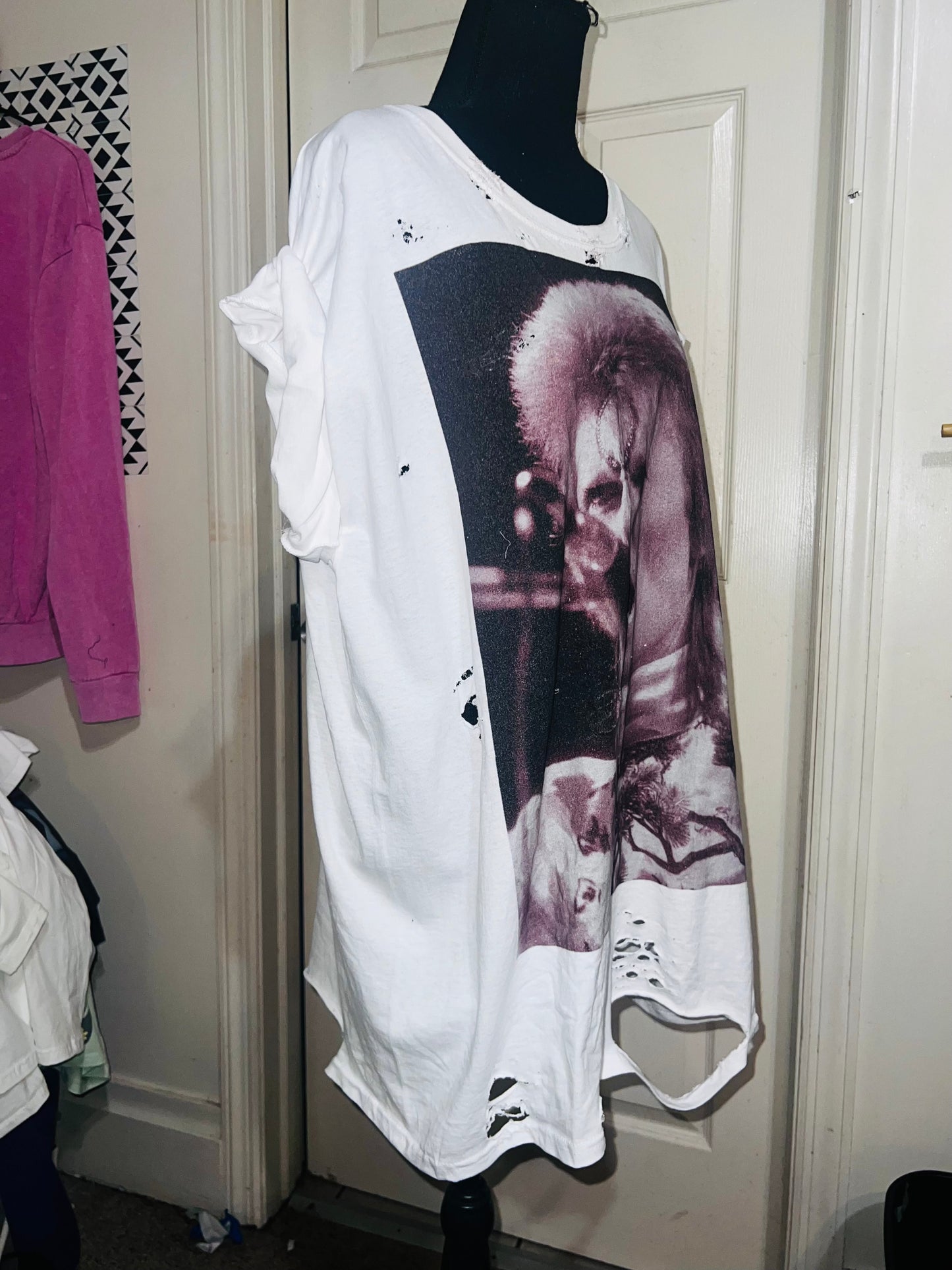 David Bowie Black & White Oversized Distressed Tee