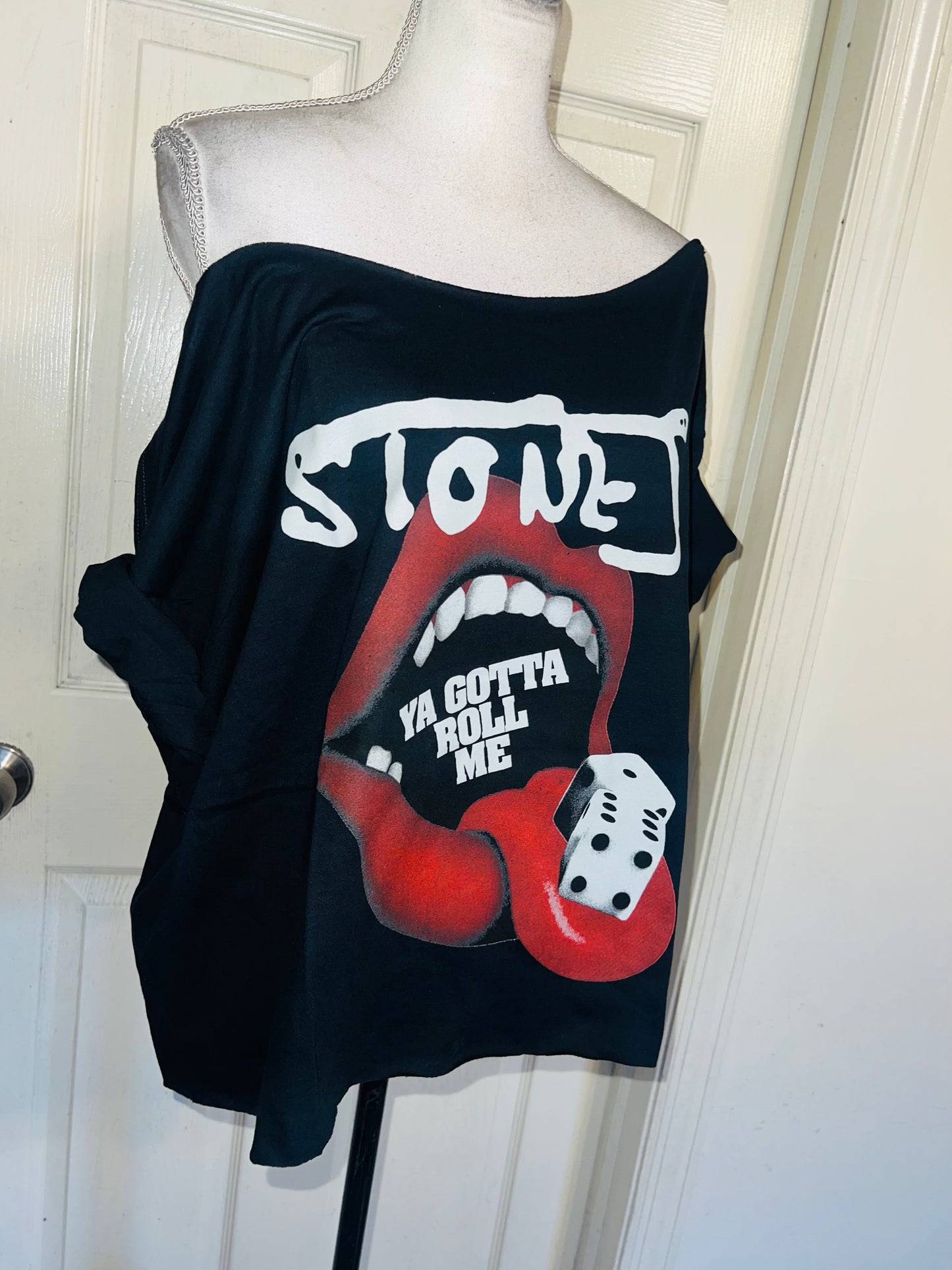 Rolling Stones Off The Shoulder Oversized Distressed Tee