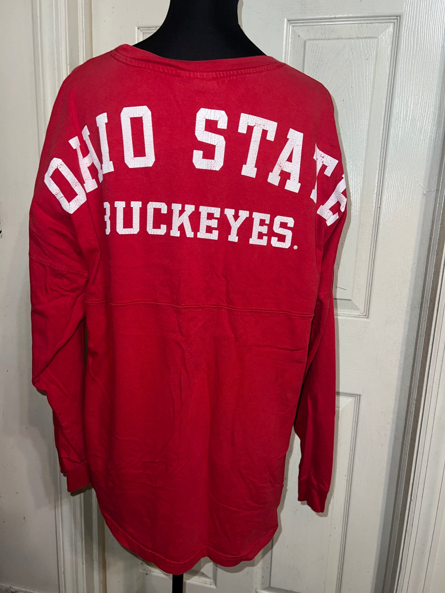 Ohio State Double Sided Oversized Distressed Long Sleeve Tee